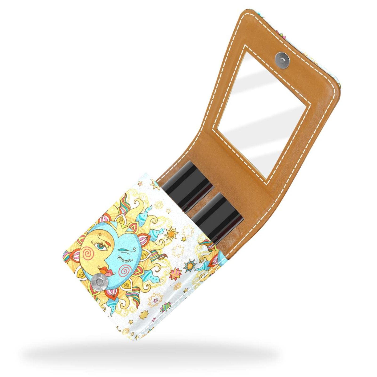 Personalized Lipstick Case - Portable Makeup Bag & Cosmetic Pouch Organizer - Sun Moon Design in Yellow & Blue - Perfect for Travel, Parties & Everyday Makeup Storage