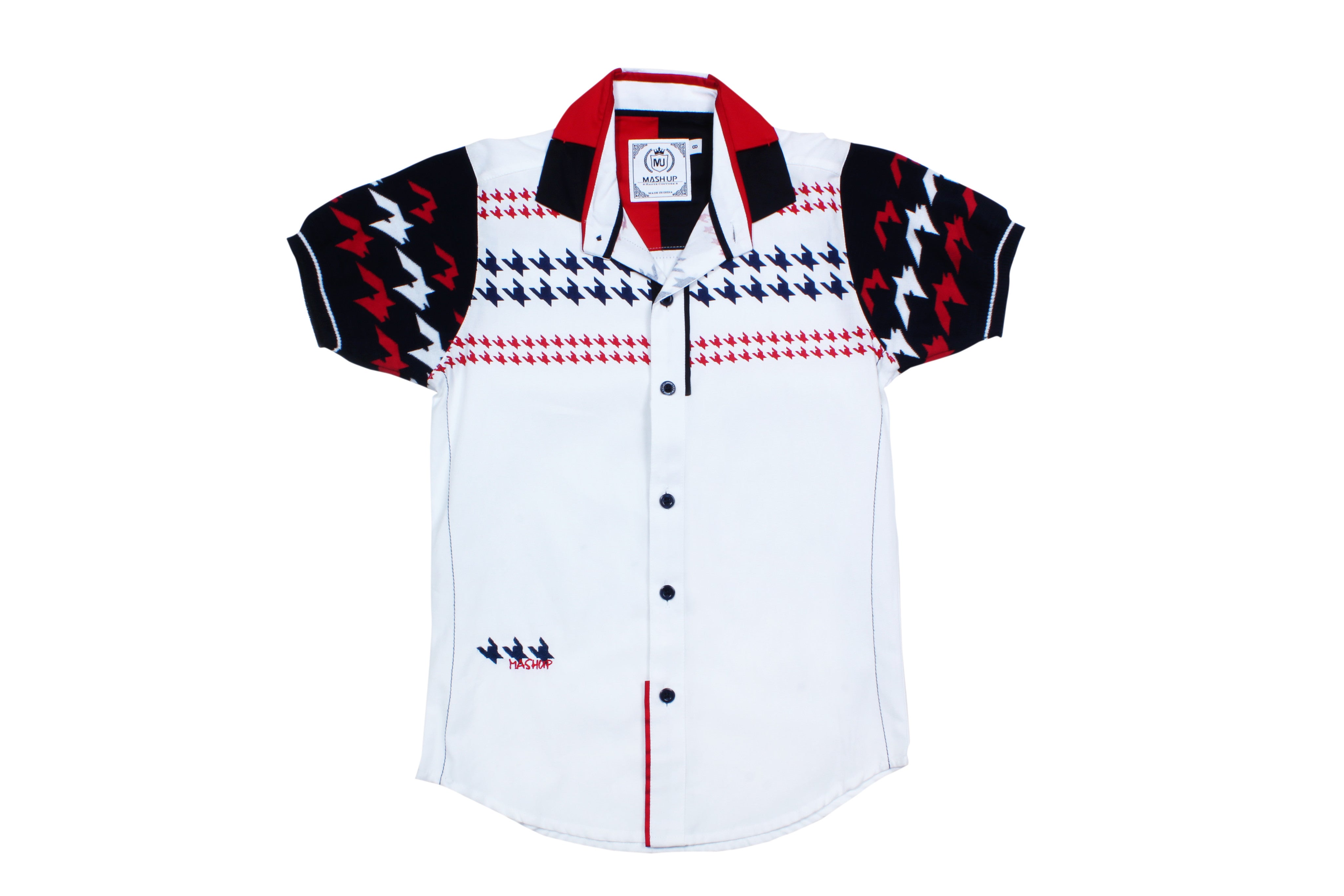 Stylish White Hounds Tooth Print Shirt for Men & Women | Trendy Checkered Button-Up Top for Office, Party & Casual Wear