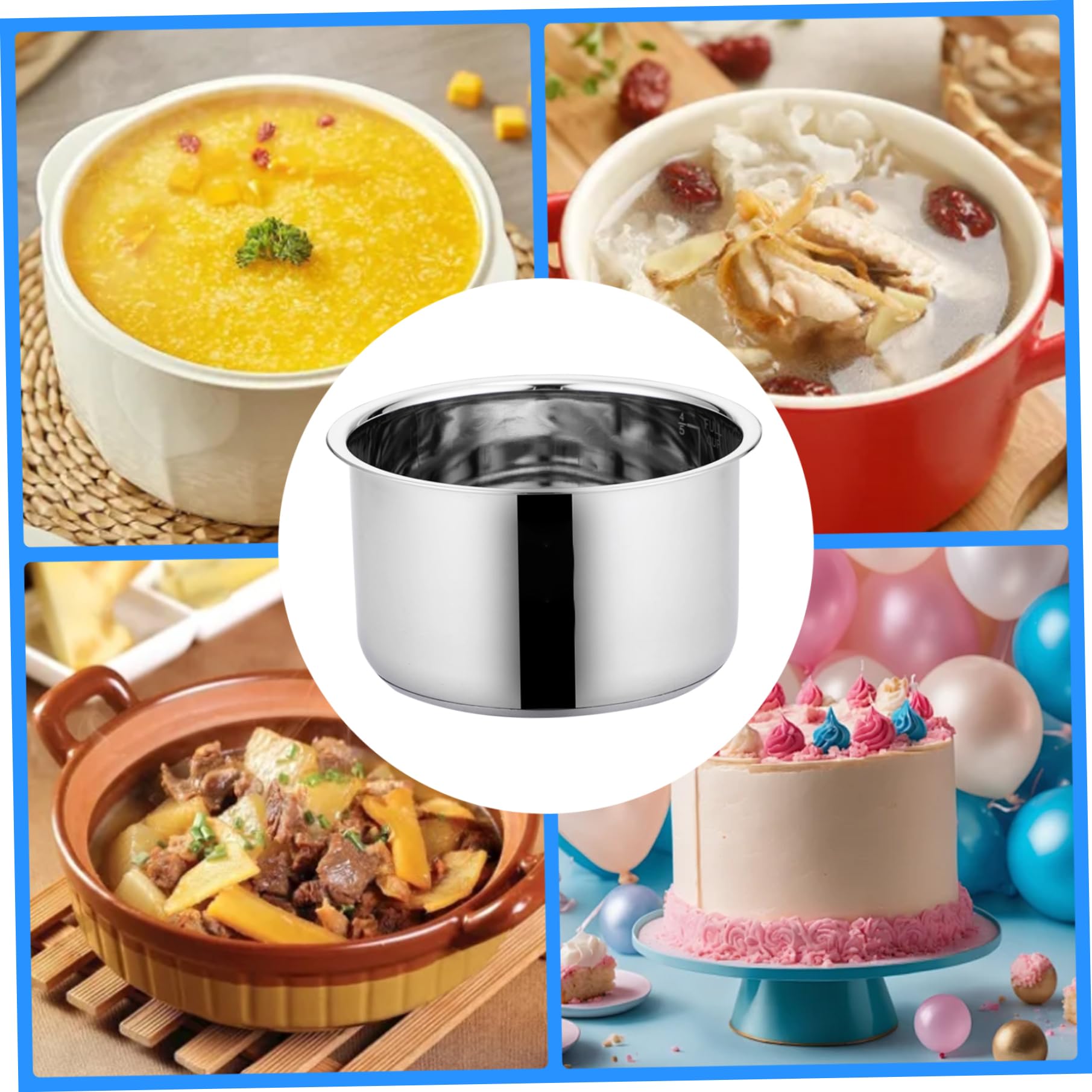 Stainless Steel 3L Rice Cooker Inner Pot with Thickened Bottom - Replacement Pot for Electric Pressure Cooker - Perfect for Home Cooking & Meal Prep