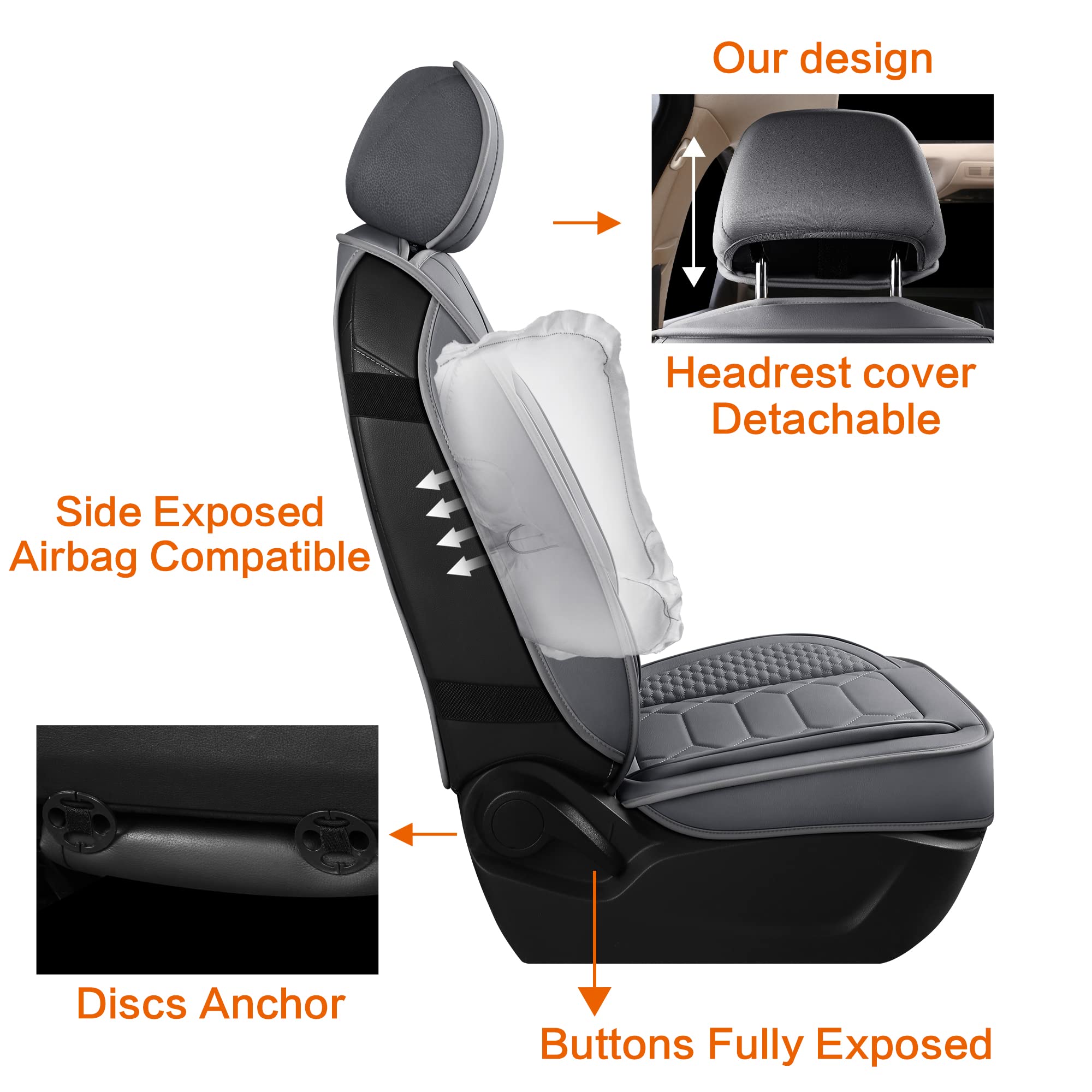Premium Faux Leather Car Seat Covers Full Set - Waterproof, Non-Slip Universal Fit for Most Sedans, Trucks & SUVs | Durable Gray Interior Protection for Daily Commute & Road Trips