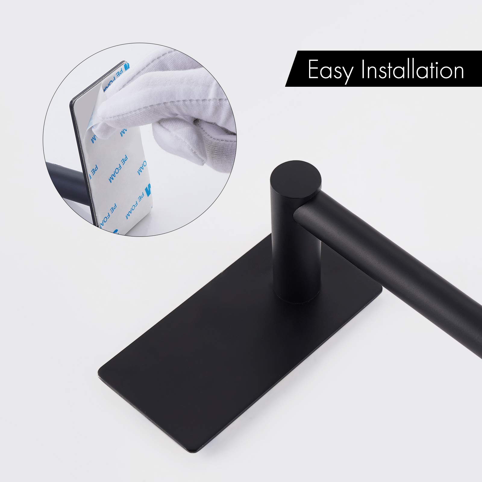 20-Inch Stainless Steel Towel Bar for Bathroom - No Drill Self-Adhesive Wall Mounted Hand Towel Holder, SUS 304 Matte Black (A7000S50B-BK) - Perfect for Small Bathrooms, Kitchens & RVs