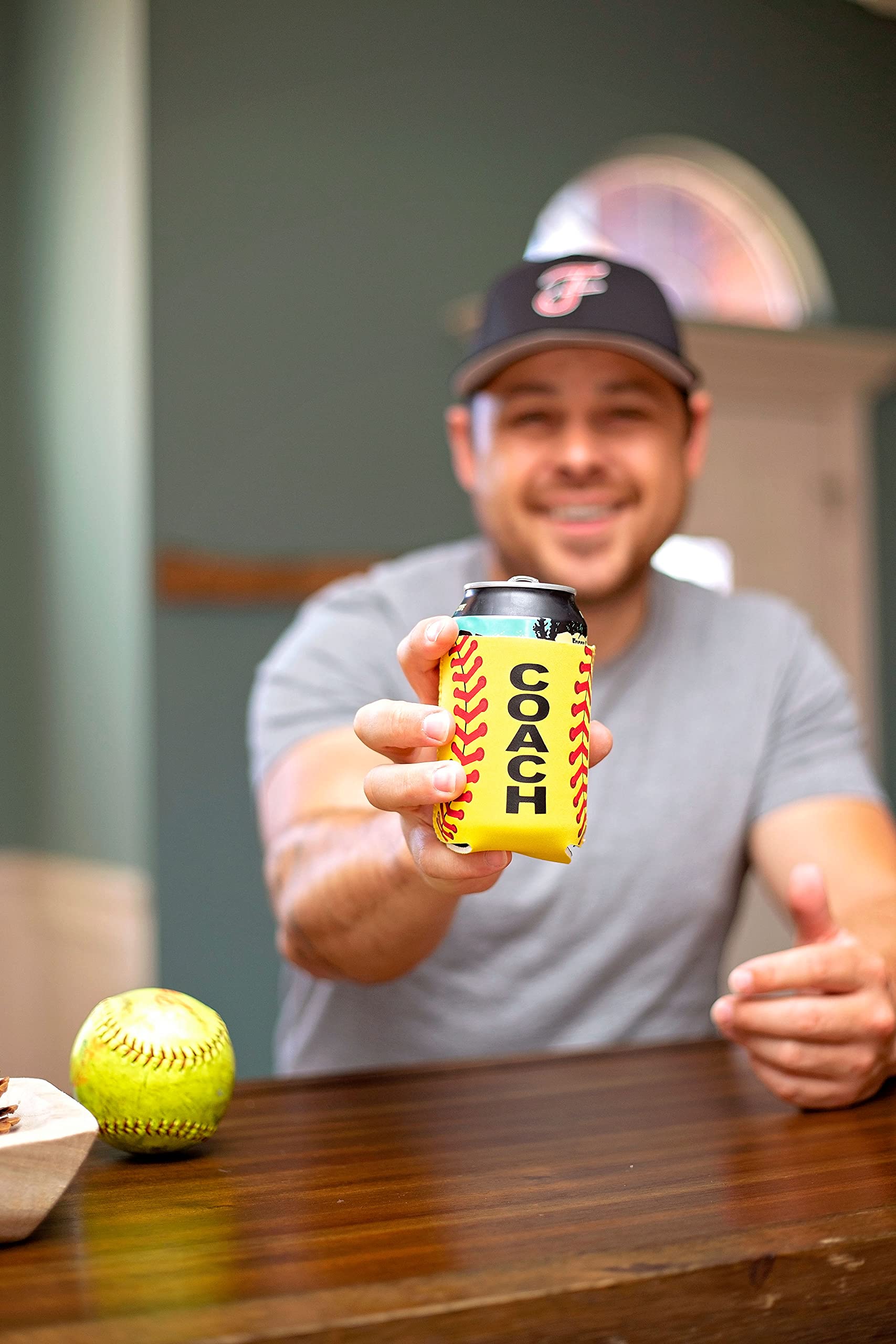 Personalized Softball Coach Gift Set - Insulated Beer Can Cooler Holder & Coaster for Men & Women | Perfect Team Appreciation Present for Games, Practices & Tailgating