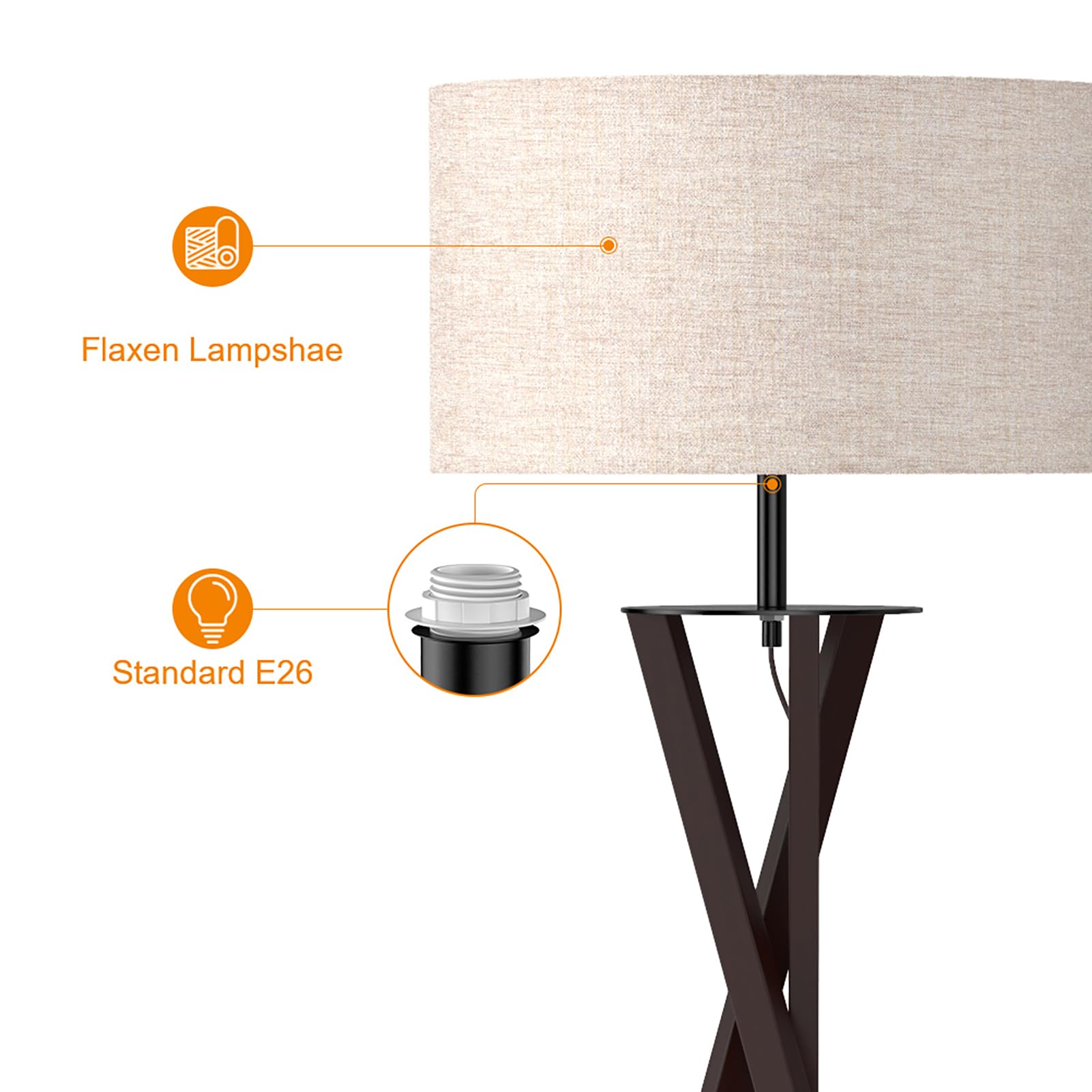 LEPOWER Mid Century Wood Tripod Floor Lamp with Flaxen Shade & E26 Base - Modern Standing Light for Living Room, Bedroom, Office | Perfect for Reading Nook, Home Decor & Workspace Lighting