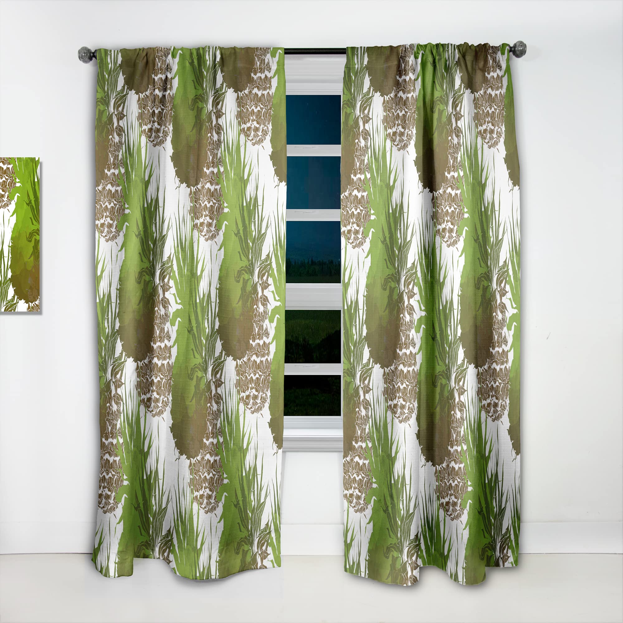 DesignQ Thermal Insulated Curtains - Pineapple & Leaves Repeat Pattern - Single Panel 52x84 - Blackout Drapes for Bedroom & Living Room - Perfect for Home Decor & Sun Protection