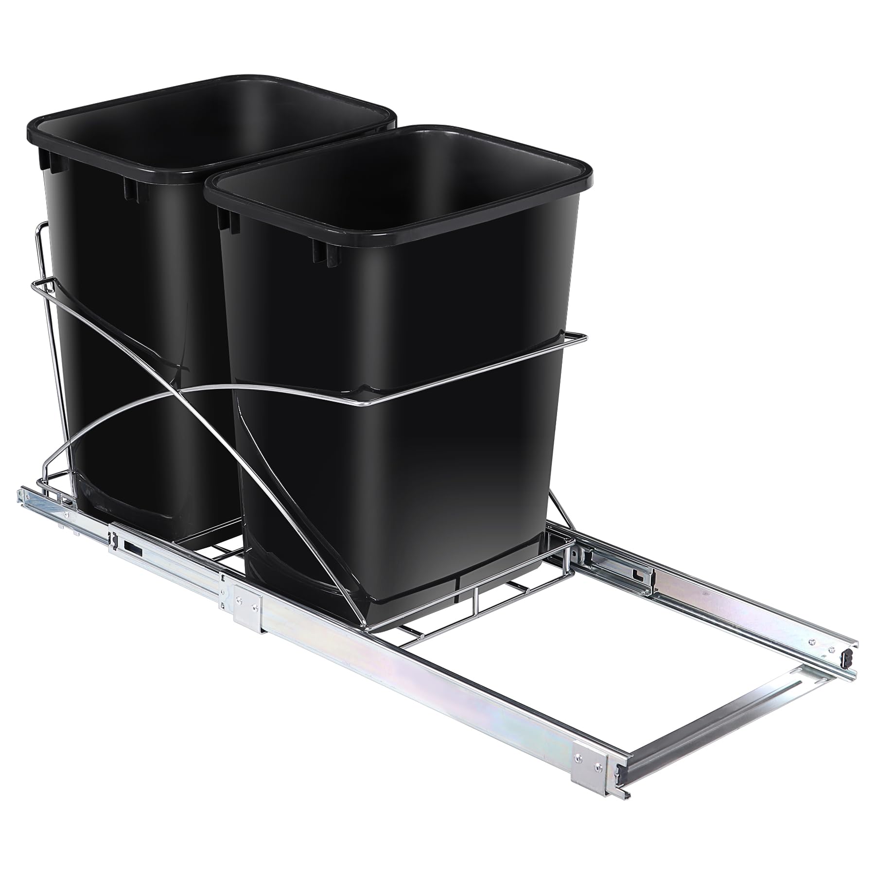 35-Quart Sliding Pull-Out Trash Can for Kitchen Cabinets - Dual Compartment Under Sink Waste Bin - 17.5 Gallon Under Cabinet Garbage Container for Home & Office Use - Perfect for Recycling & Waste Separation