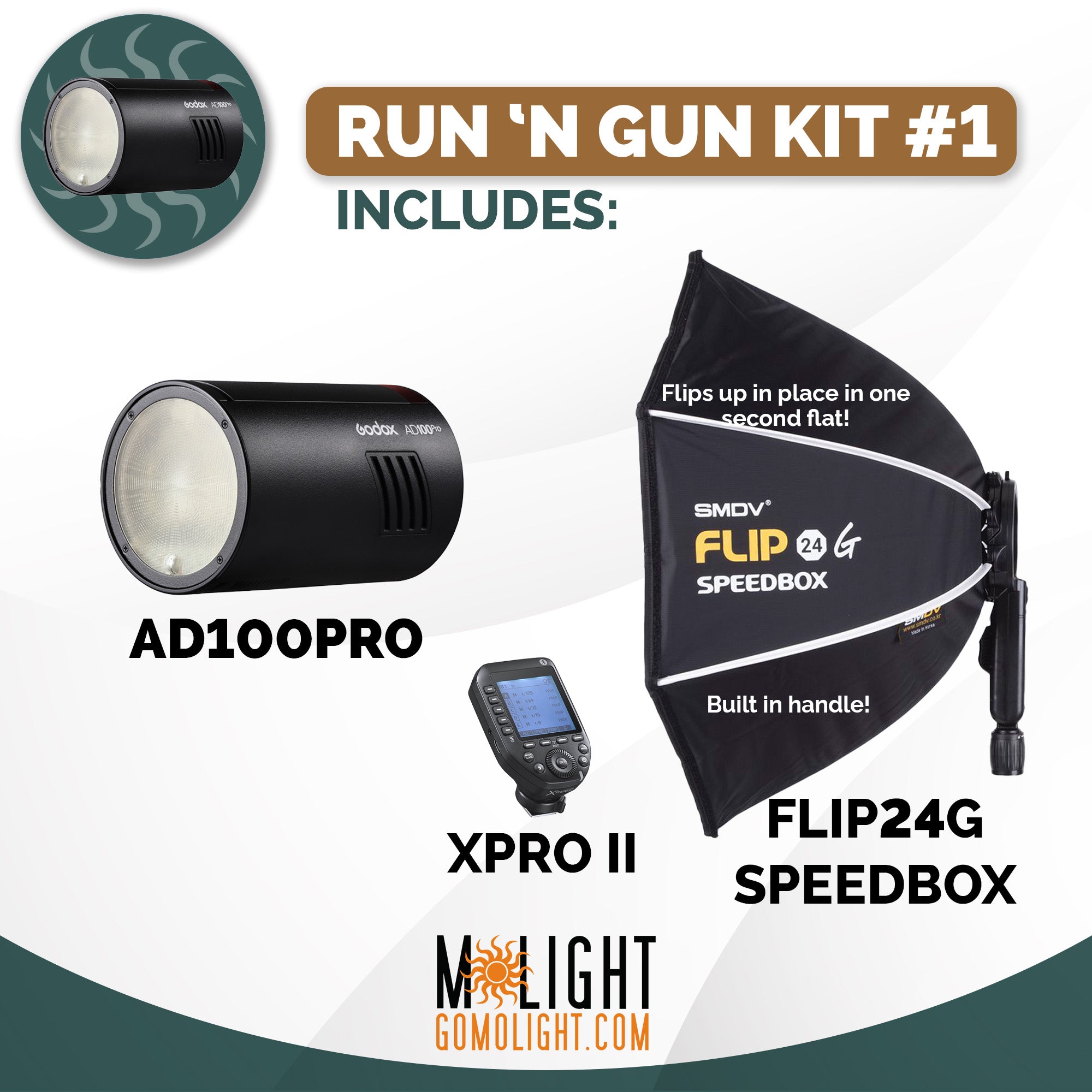 Run 'n Gun Kit #1 with AD100Pro - Professional Portable Filmmaking Equipment for Vloggers & Content Creators - Perfect for Outdoor Shooting, Travel Vlogging & Action Scenes