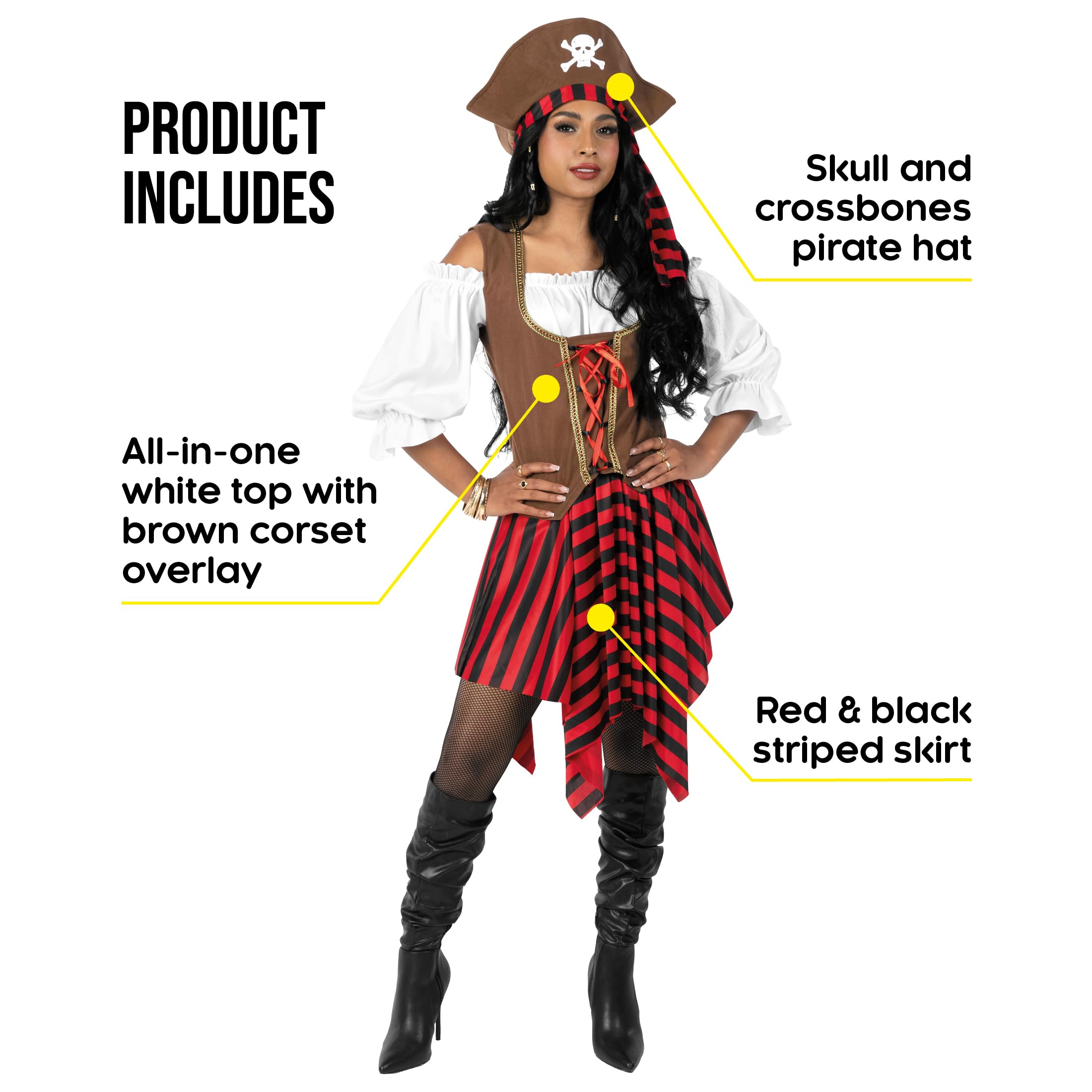Fun Shack Women's Pirate Costume - Sexy Adult Pirate Wench Outfit for Halloween, Cosplay & Themed Parties | Perfect for Halloween Costumes, Renaissance Fairs & Pirate Events