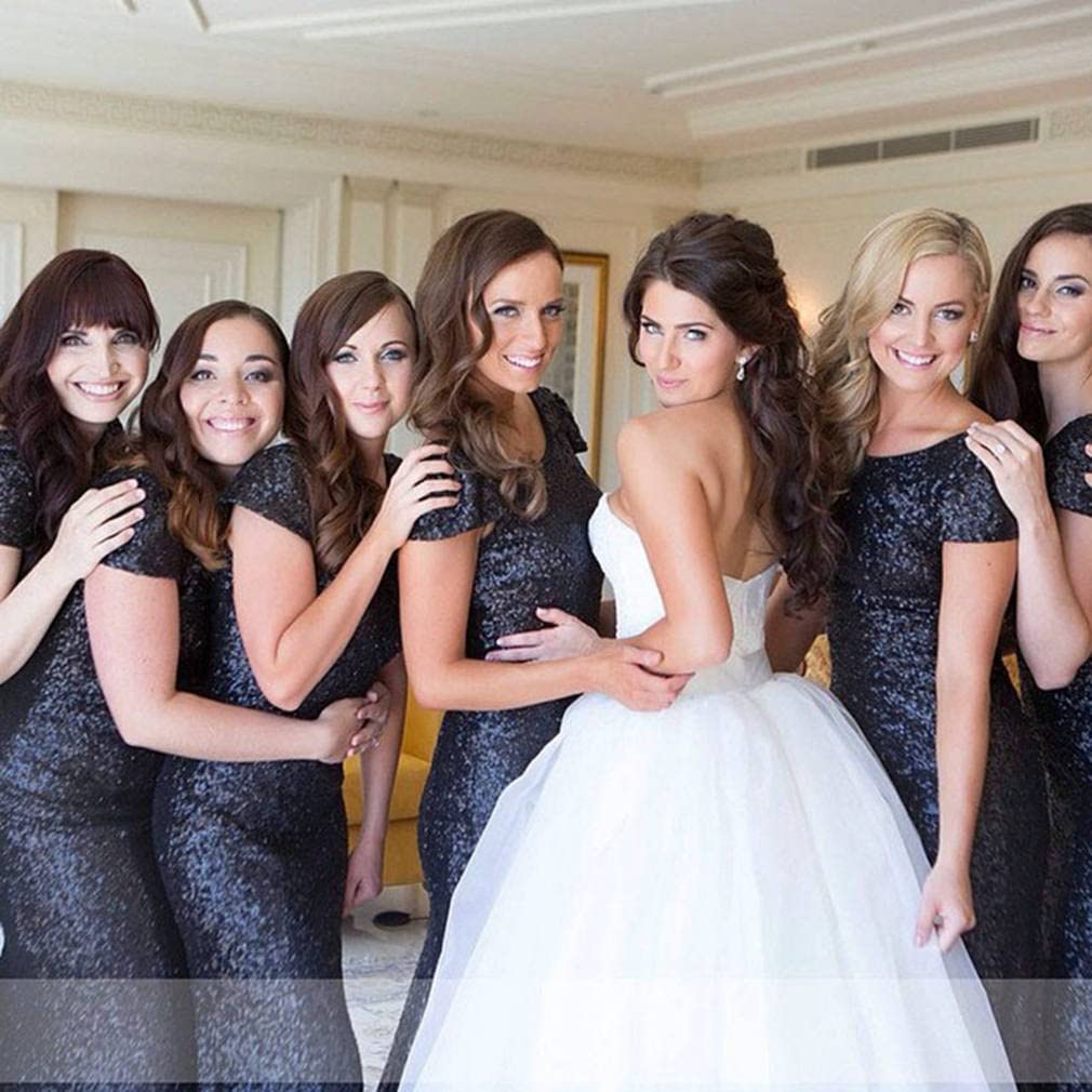 Royal Blue Sequin Short Sleeve Mermaid Bridesmaid Dresses for Women - Perfect for Weddings, Prom, and Formal Evening Events