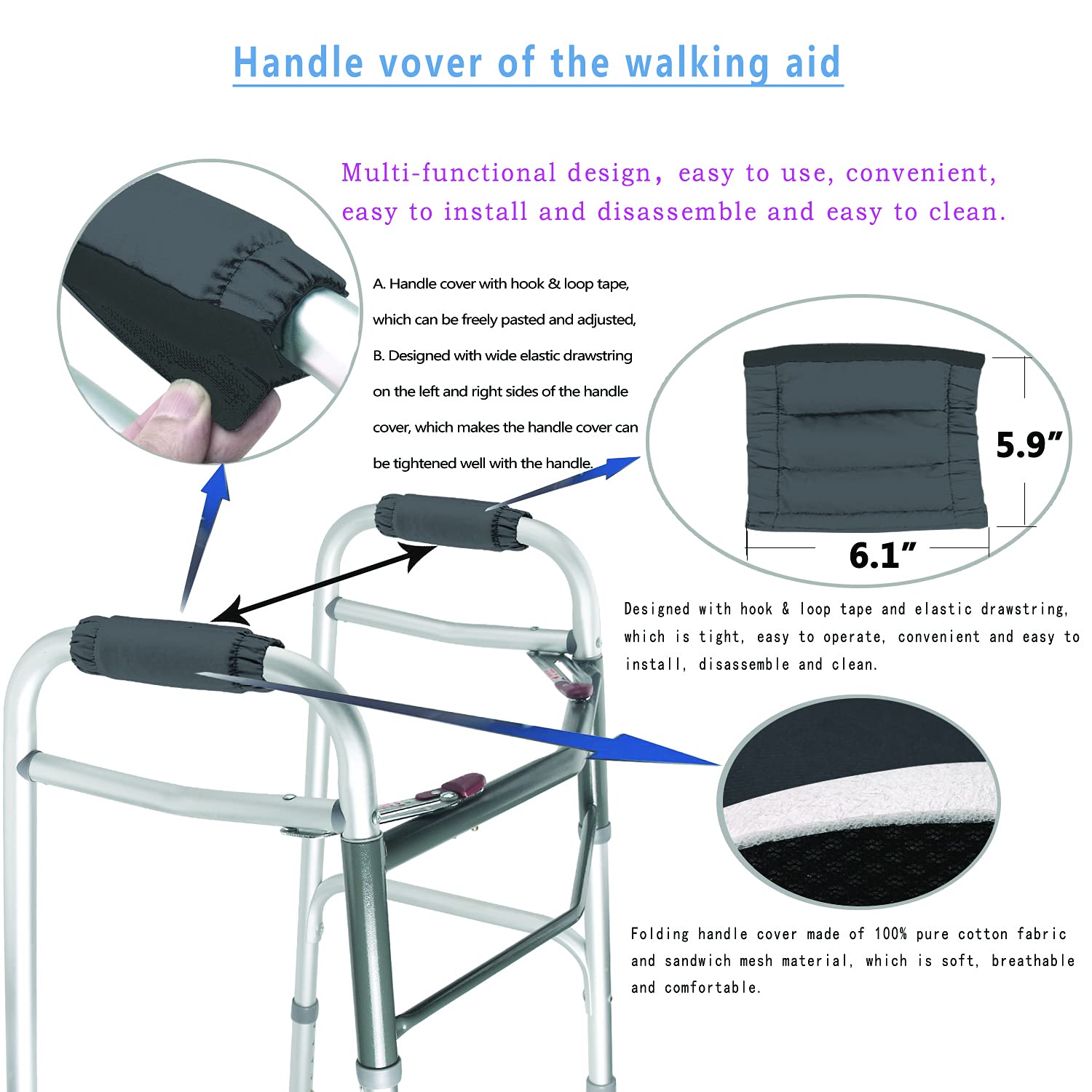 Walker Handle Cover - Folding Rolling Walker Hand Grip Pads, Padded Hand Grip Covers, Washable One Size (Blue Green) for Enhanced Comfort and Support in Daily Mobility