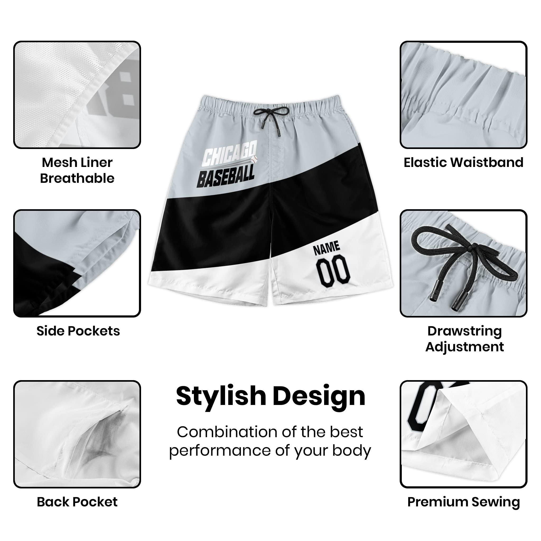 Custom Men's Quick Dry Beach Shorts - Personalized with Any Name & Number - Perfect for Swimming, Surfing, and Summer Activities