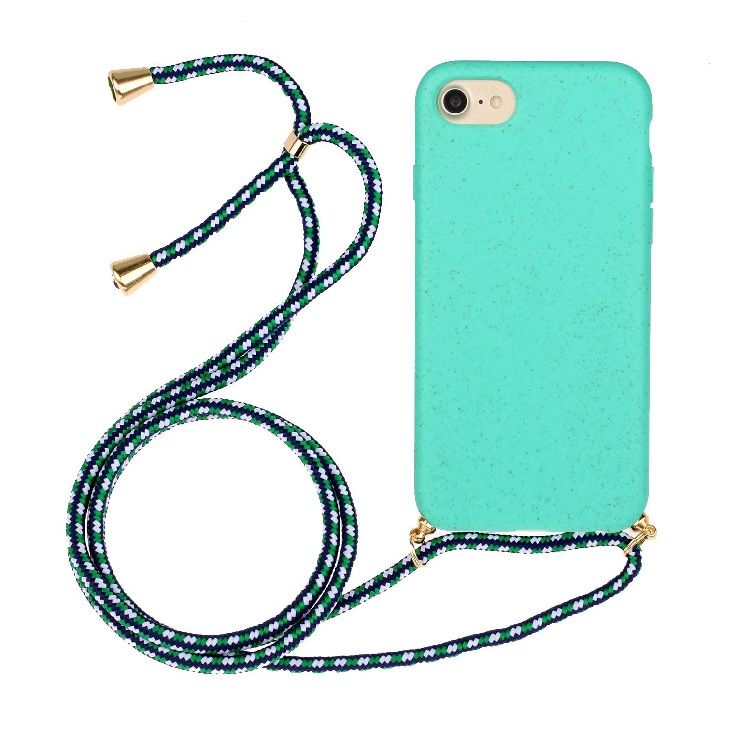 Eco-Friendly Biodegradable TPU Silicone Phone Case for iPhone SE 2020/iPhone 7/8 - Soft Adjustable Lanyard Strap & Neck Cord - Perfect for Girls, Outdoor Activities & Travel Accessories (Green)