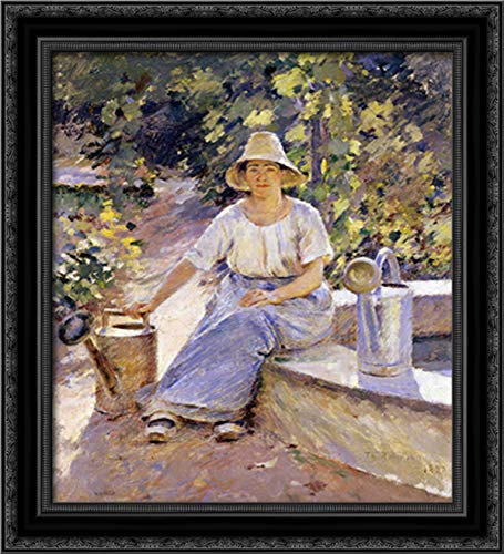 Black Ornate Wood Framed Canvas Art by Theodore Robinson - 20x22 Watering Pots Painting - Perfect for Living Room, Bedroom & Office Wall Decor