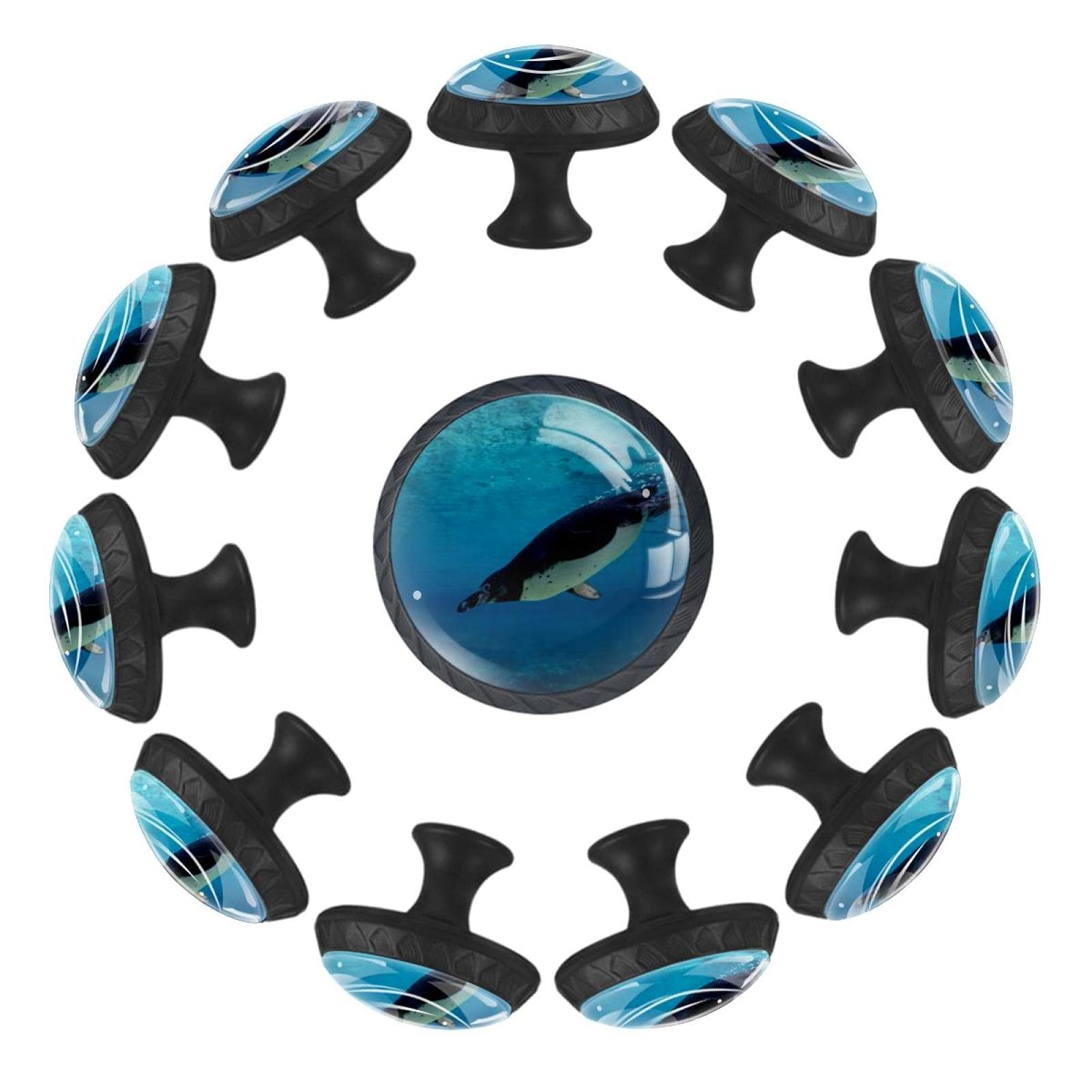 12 Pack Kitchen Cabinet Knobs - Cute Humboldt Penguin Diving Design Drawer Pulls, Dresser Handles with Screws - Perfect for Kids Room, Bathroom & Coastal Themed Decor