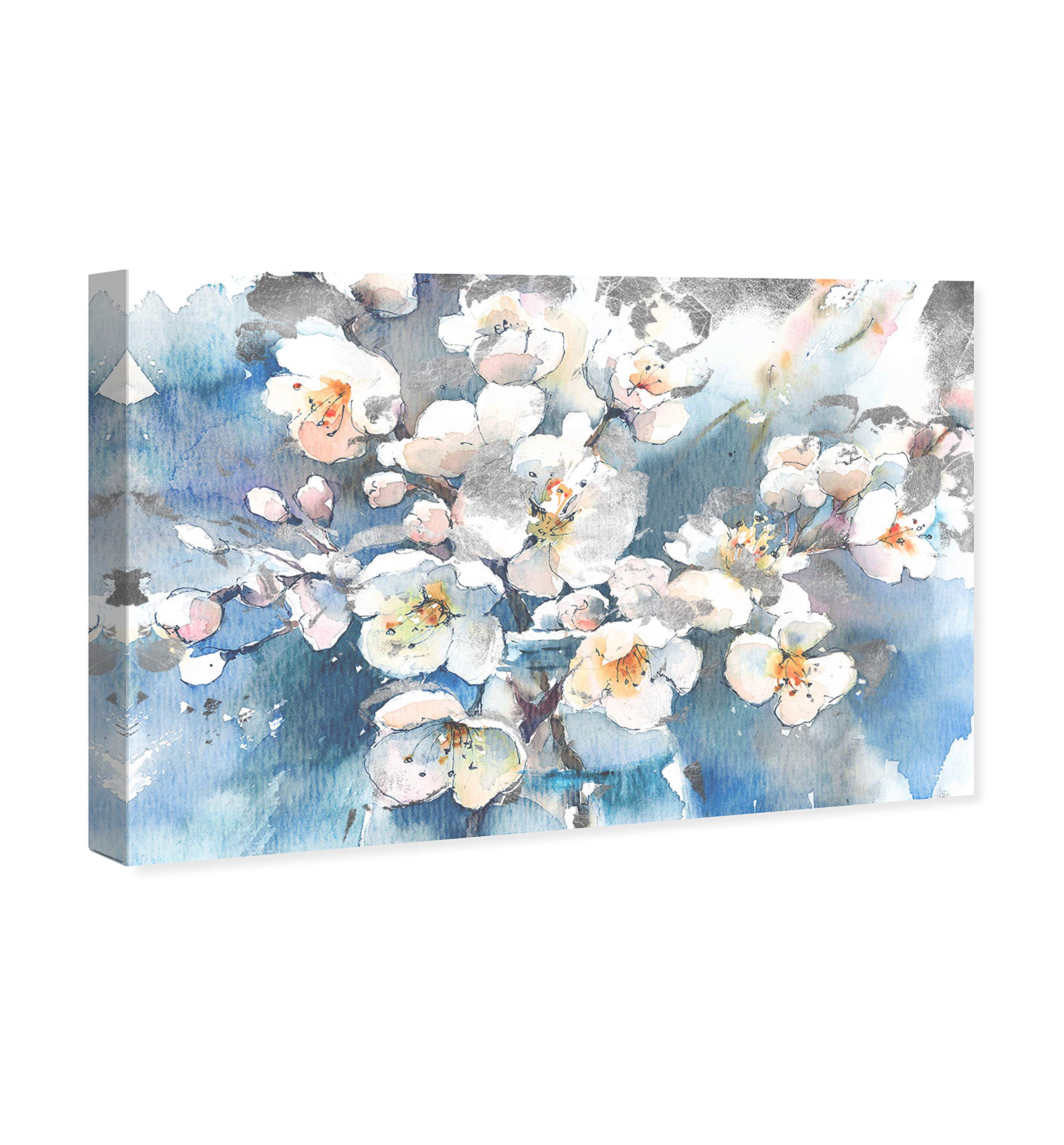 Oliver Gal Floral Wall Art Canvas Print 'Spring Blossom in Blue' - 15x10 Inch White Modern Home Decor - Perfect for Living Room, Bedroom & Office Wall Decoration