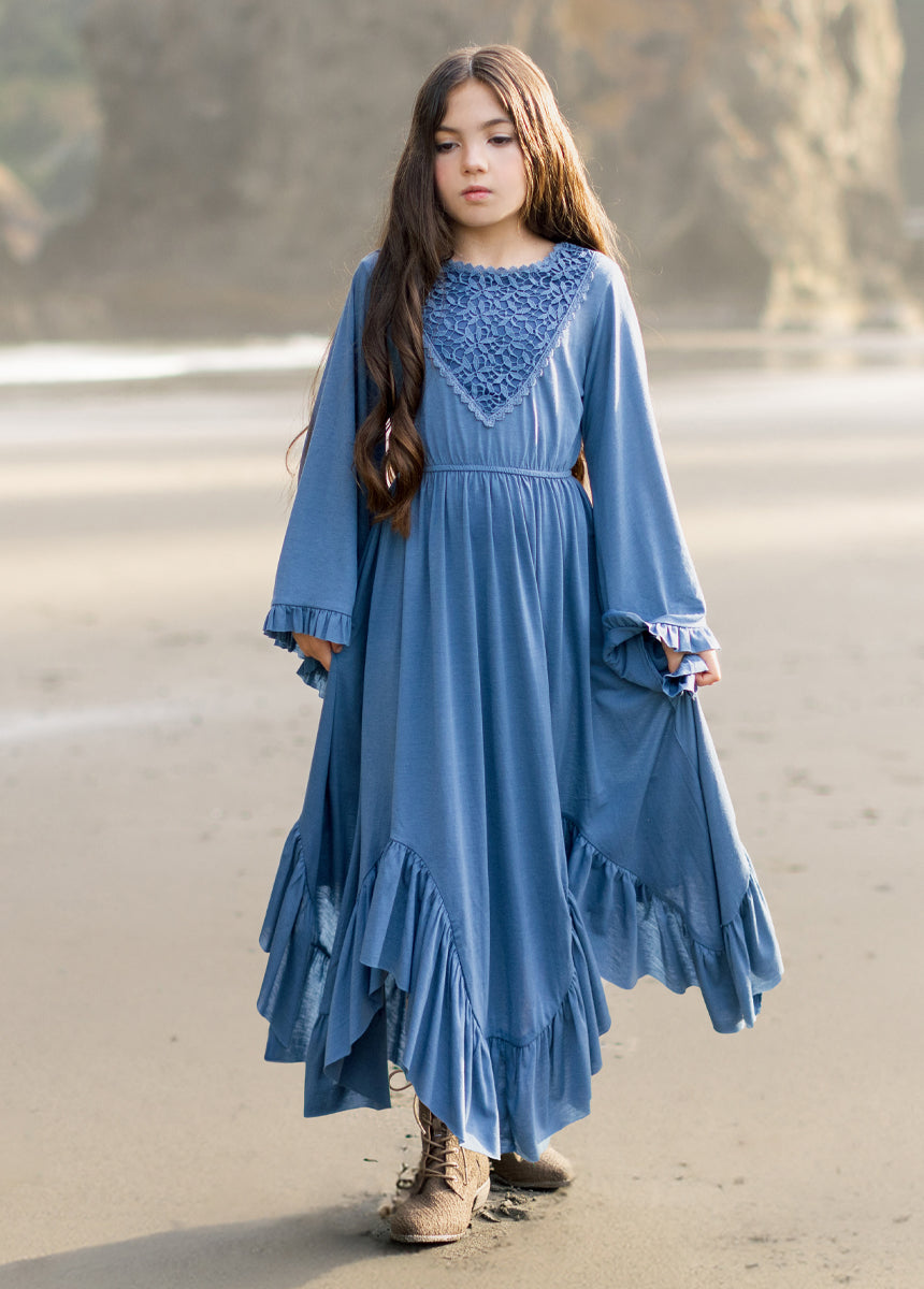 Fernanda Dress in Bluestone - Elegant Women's Floral Summer Dress for Casual Wear, Beach Outings & Special Occasions
