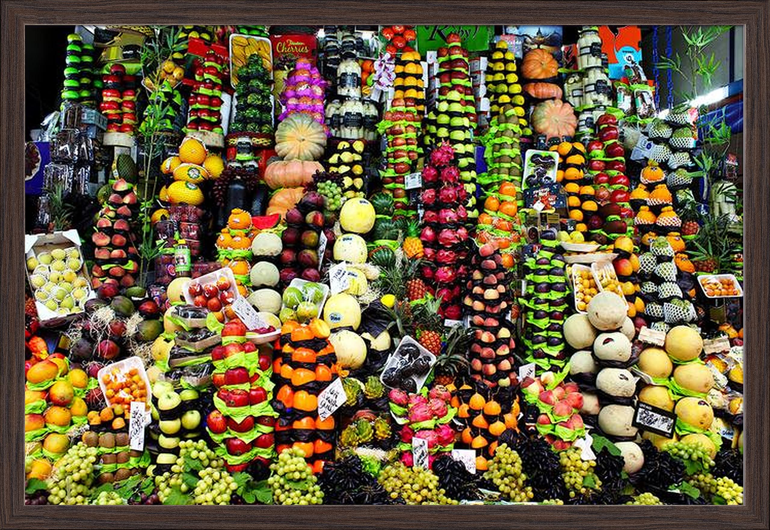 Brazilian Colorful Fruits Market Art Print - 36x24 Giclee Gallery Framed in Espresso Wood - Perfect for Kitchen, Dining Room & Tropical Home Decor