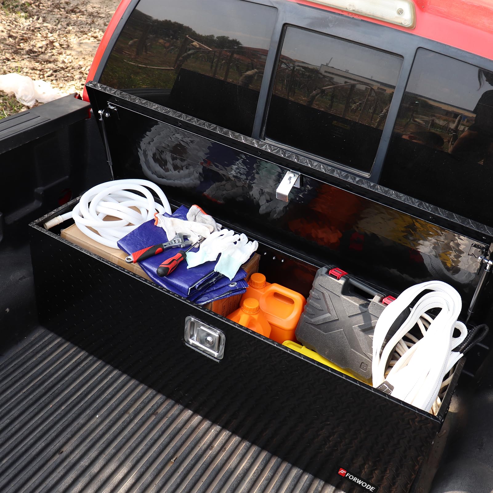 49 Inch Aluminum Truck Tool Box - Heavy Duty Waterproof Pickup Bed Storage Organizer with Lock & Handle - Fits Pickup Trucks & RVs - Perfect for Camping Gear, Tools & Equipment Storage (Black)