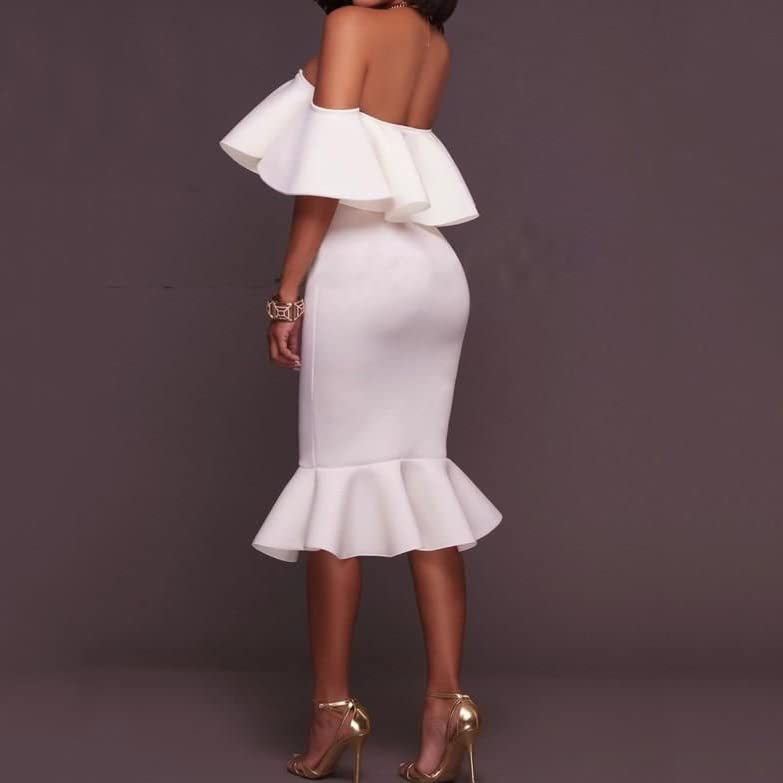 Elegant Off The Shoulder Maternity Dress for Baby Shower & Summer - Bodycon Mermaid Midi Dress with Ruffle Short Sleeves for Women | Perfect for Pregnancy Photos, Bridal Showers & Special Occasions
