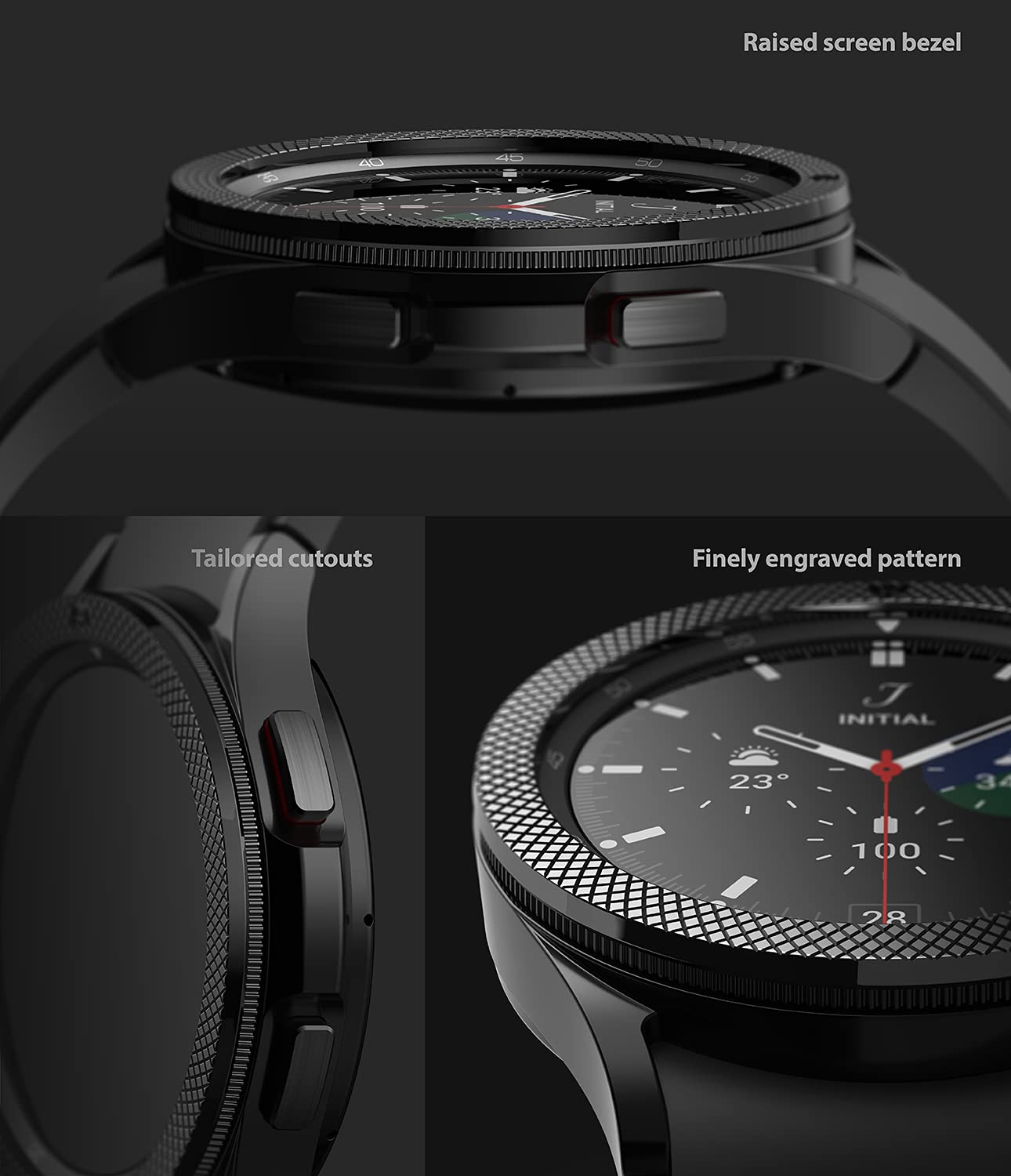 **Ringke Stainless Steel Bezel Ring for Samsung Galaxy Watch 4 Classic 46mm - Black (46-41) - Scratch Protection Cover, Adhesive Styling Accessory for Workout, Office & Outdoor Use**