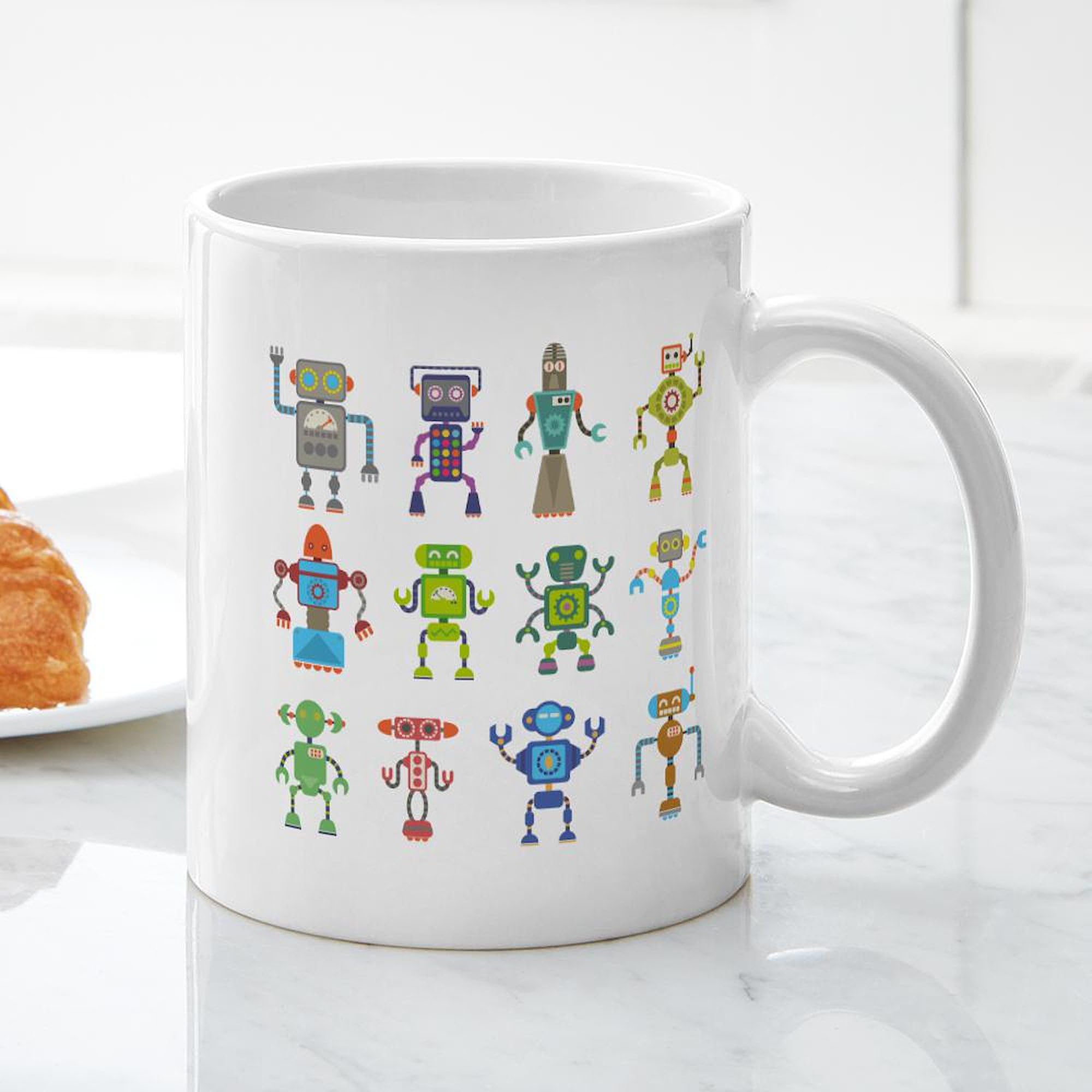 Phil Atherton Robots Design 11 oz (325 ml) Ceramic Coffee Mug - Perfect for Office, Home & Gift Giving | Unique Novelty Tea Cup