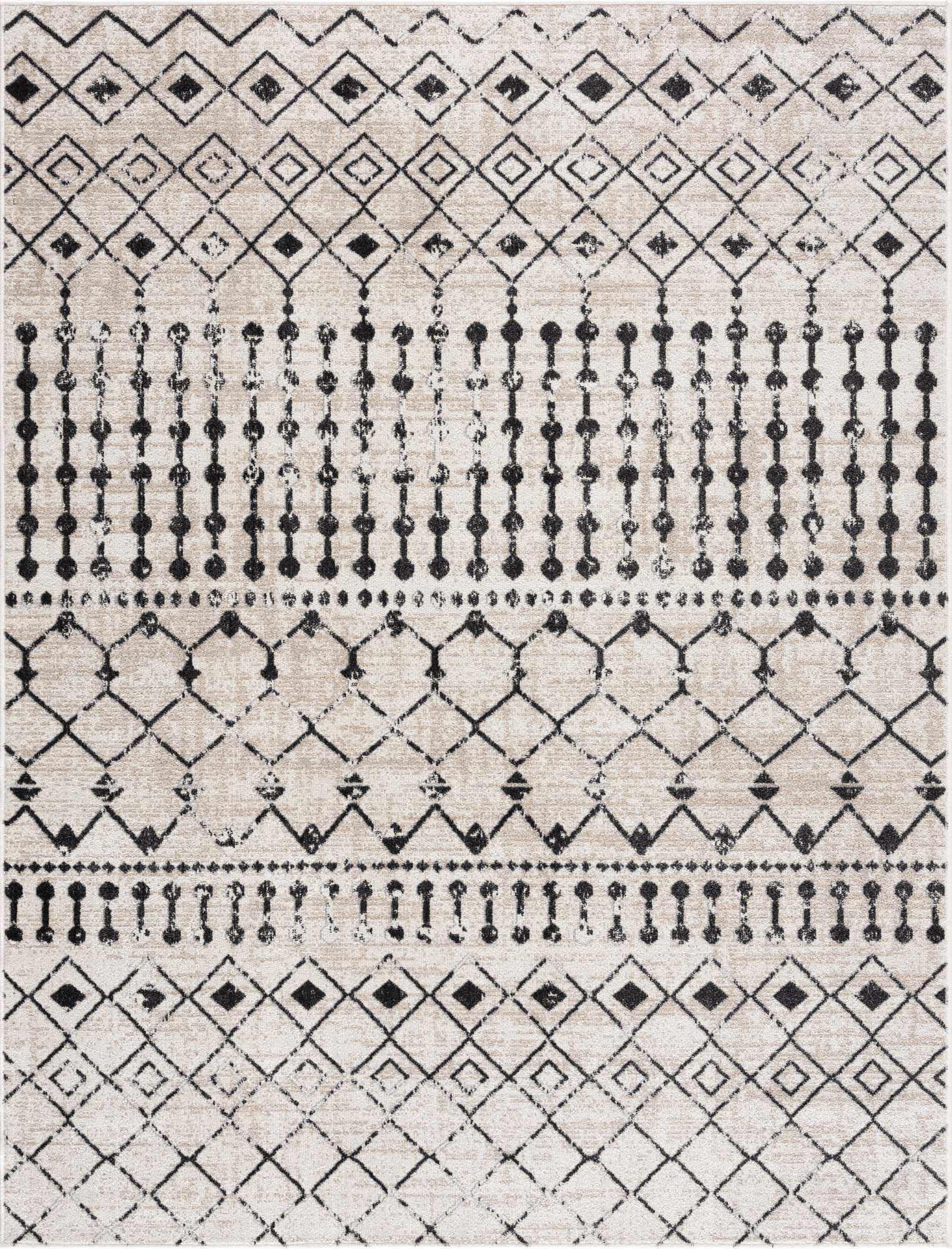 Hauteloom Joppatowne Washable Area Rug for Living Room & Bedroom - Soft & Durable - Black, Beige, Gray - 9'3