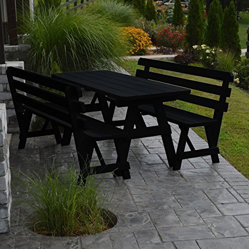 A&L Furniture 5ft Yellow Pine Traditional Picnic Table with 2 Backed Benches & 2