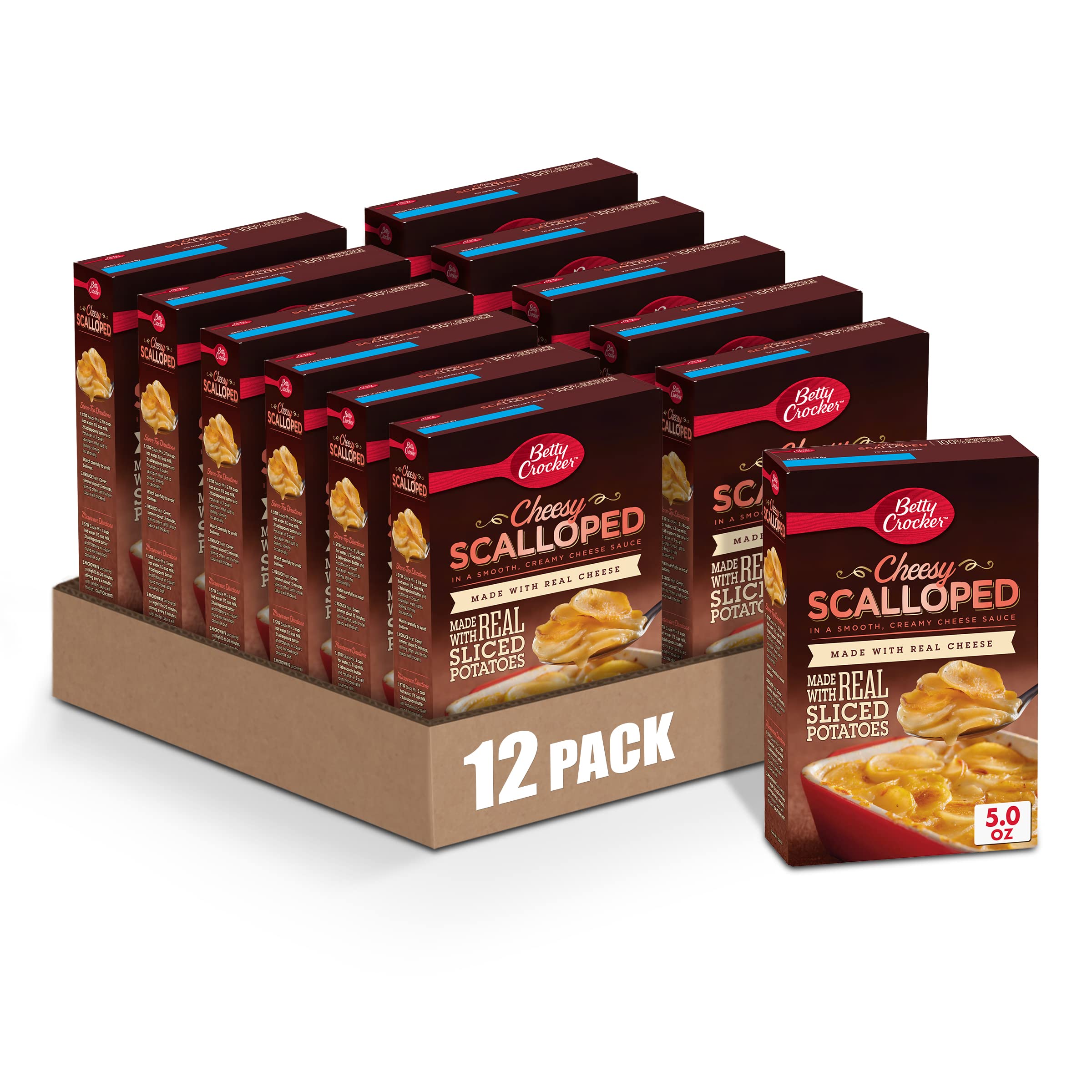 Betty Crocker Cheesy Scalloped Potatoes with Real Cheese - 5 oz Box (Pack of 12) | Easy Homemade Side Dish for Family Dinners, Potlucks & Holiday Meals