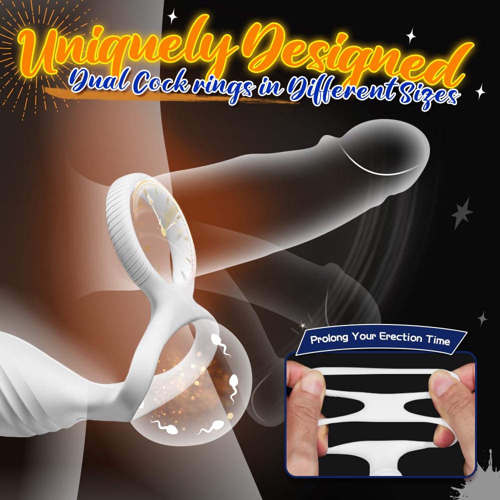 Premium Rotating Anal Vibrator & Prostate Massager for Men - Dual Silicone Cock Rings, Remote Control C-Shaped Penis Ring - Adult Sex Toys for Couples (White) - Perfect for Solo Play & Partnered Intimacy