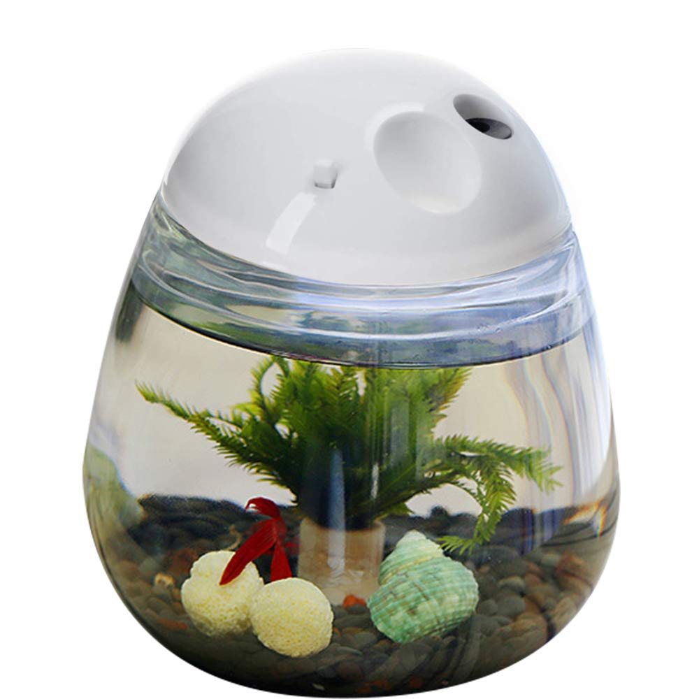 SAIM Plastic Fish Tank with Lid - Clear Round Small Fish Bowl with LED Lighting for Betta Fish, Desktop Aquarium for Home & Office Decoration (Includes Charger) | Perfect for Betta Fish Habitat, Zen Desk Decor, and Gift Ideas