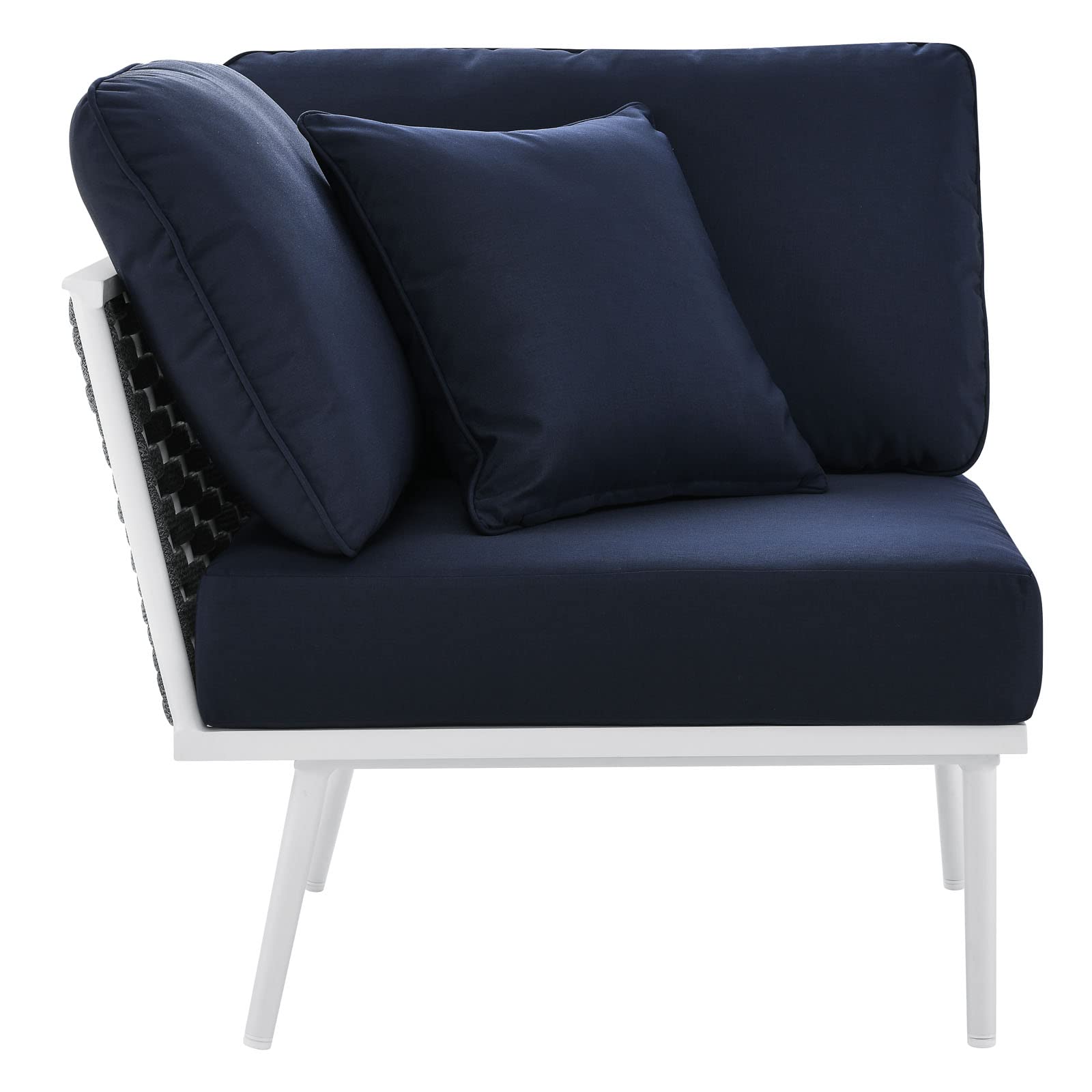 Modway Stance Outdoor Patio Woven Rope Aluminum Sectional Sofa - Small 2-Piece Set in White & Navy Blue | Perfect for Poolside, Garden, Deck & Backyard Relaxation