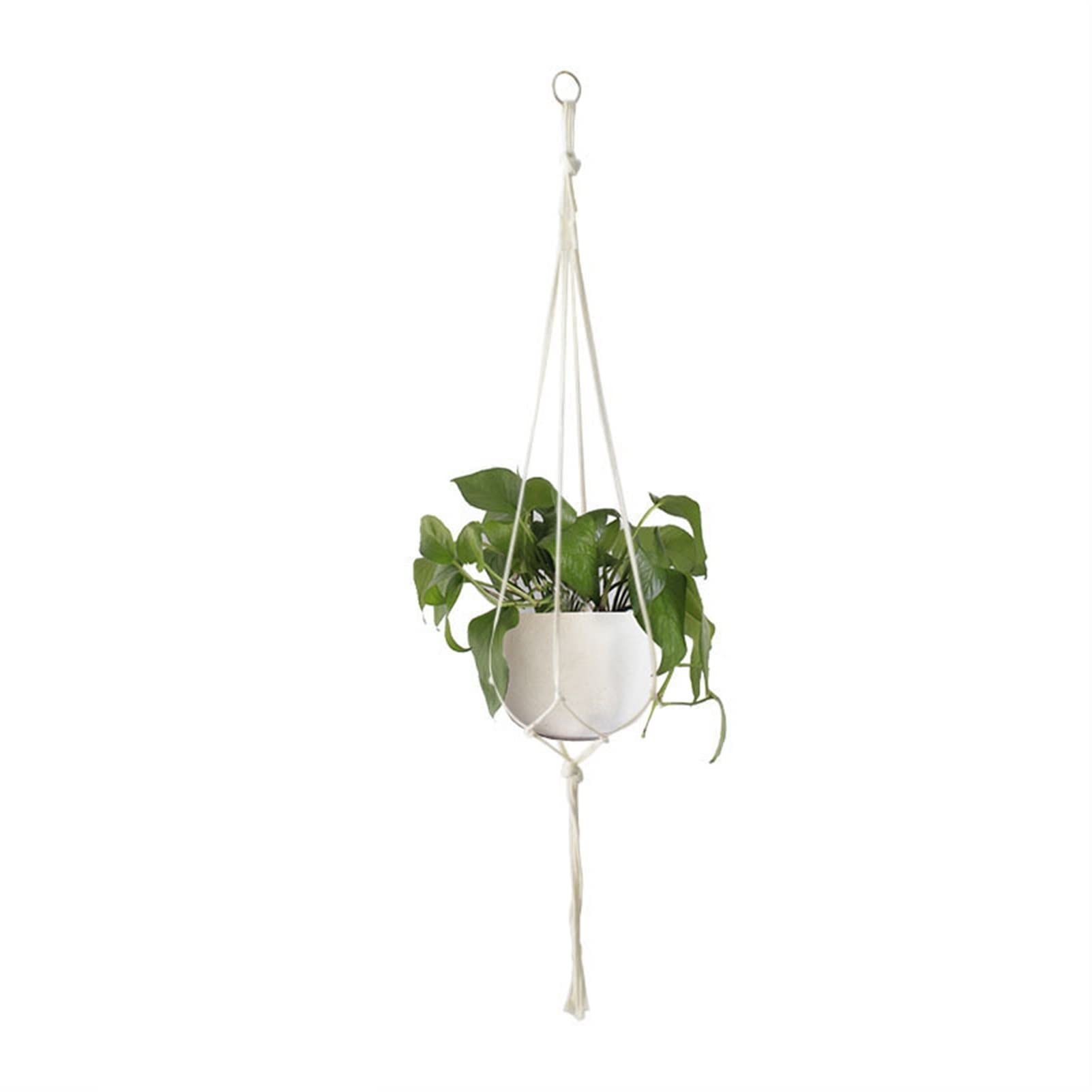 Handmade Macrame Plant Hanger - White 105cm Flower Pot Holder for Wall Decor, Indoor Hanging Planter, Boho Home & Garden Accessories - Perfect for Living Room, Bedroom, Balcony and Patio Decorations