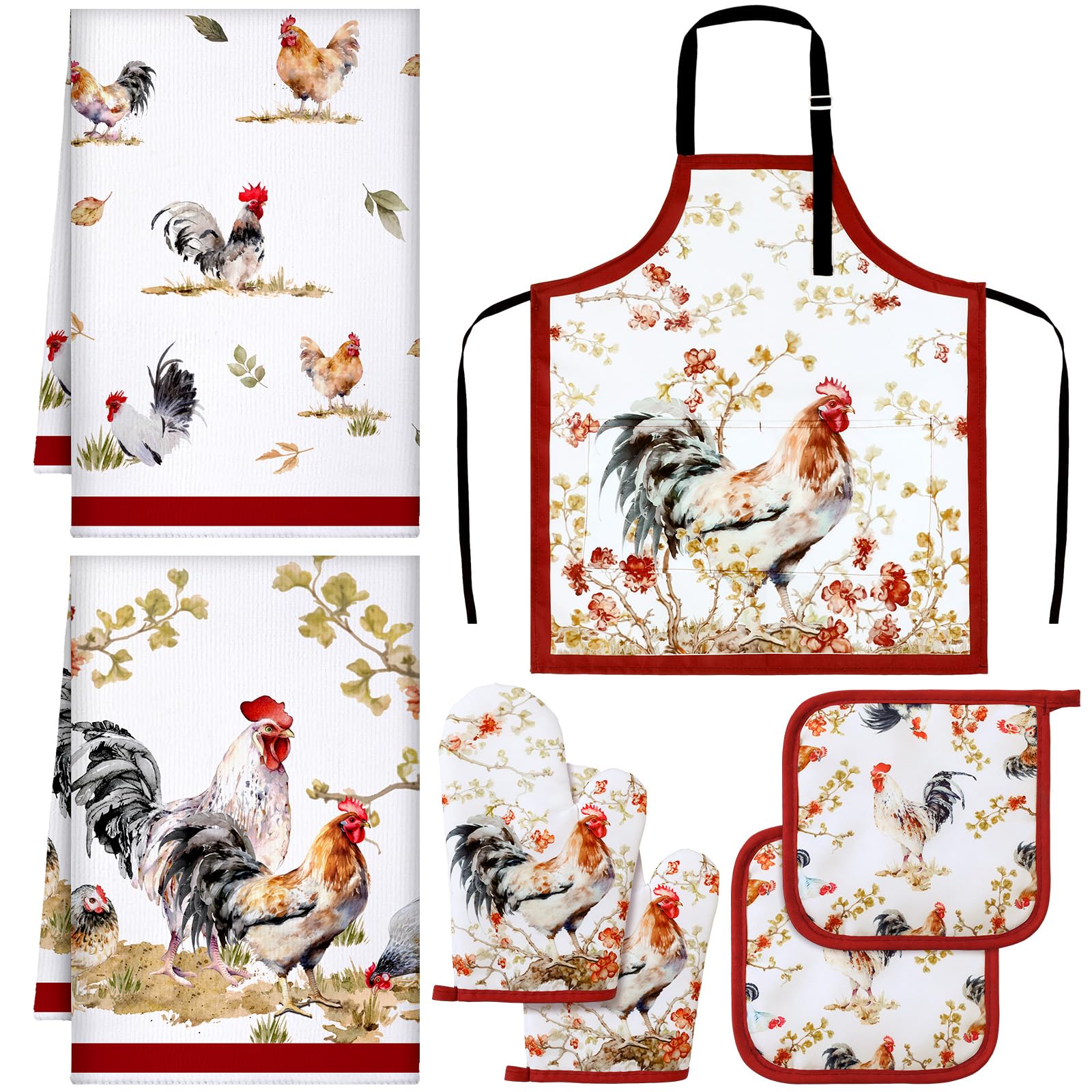 Bencailor 7-Piece Kitchen Towel Set with Oven Mitt, Pot Holder & Apron - Soft Absorbent Cotton for Cooking, Baking, Cleaning - Perfect Housewarming & Birthday Party Gifts for Home Decor