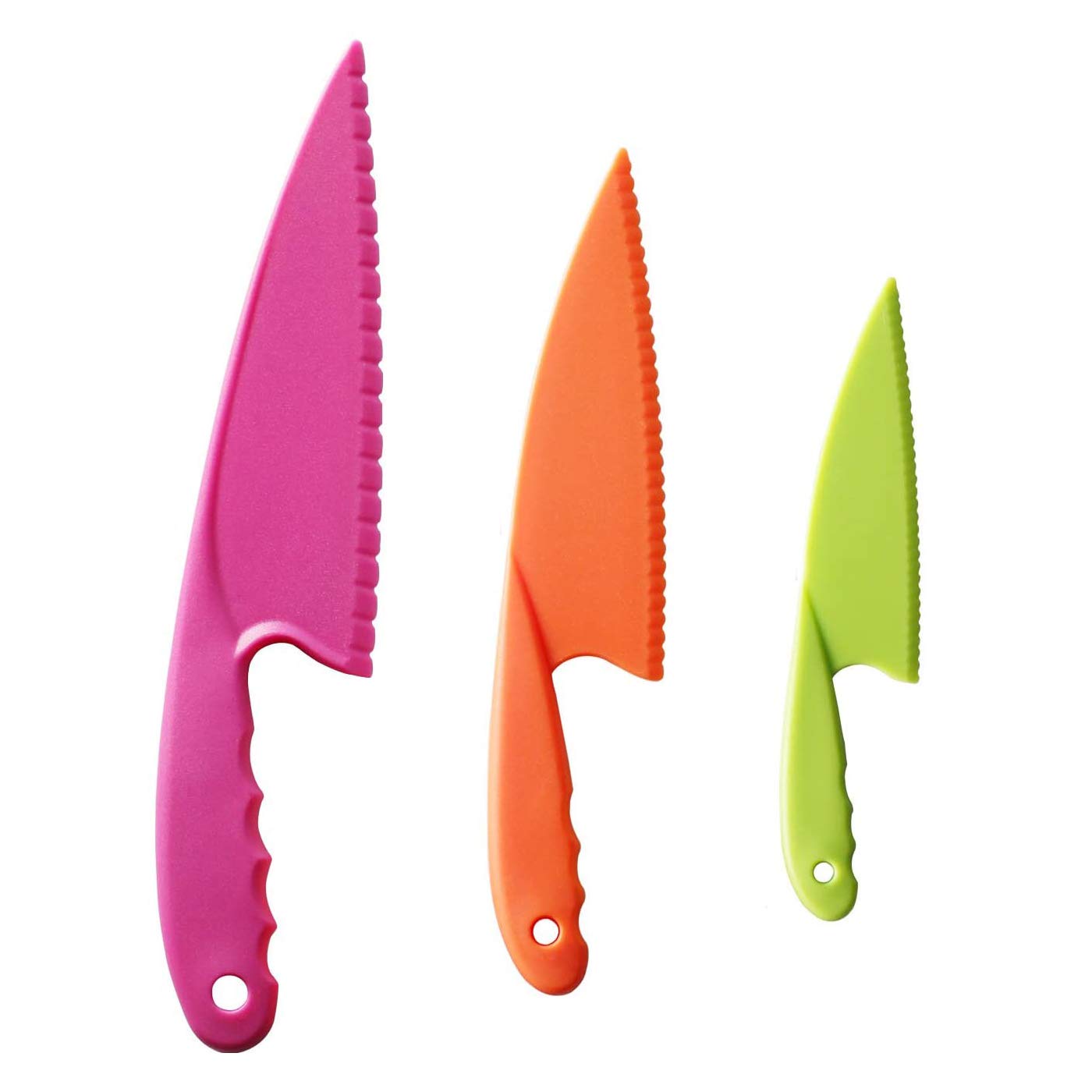 3-Piece Kids Safe Nylon Kitchen Knife Set - Toddler Plastic Cooking Knives for Cutting Fruits, Vegetables, Bread & Salad | Perfect for Little Chefs, Montessori Learning & Family Cooking Activities