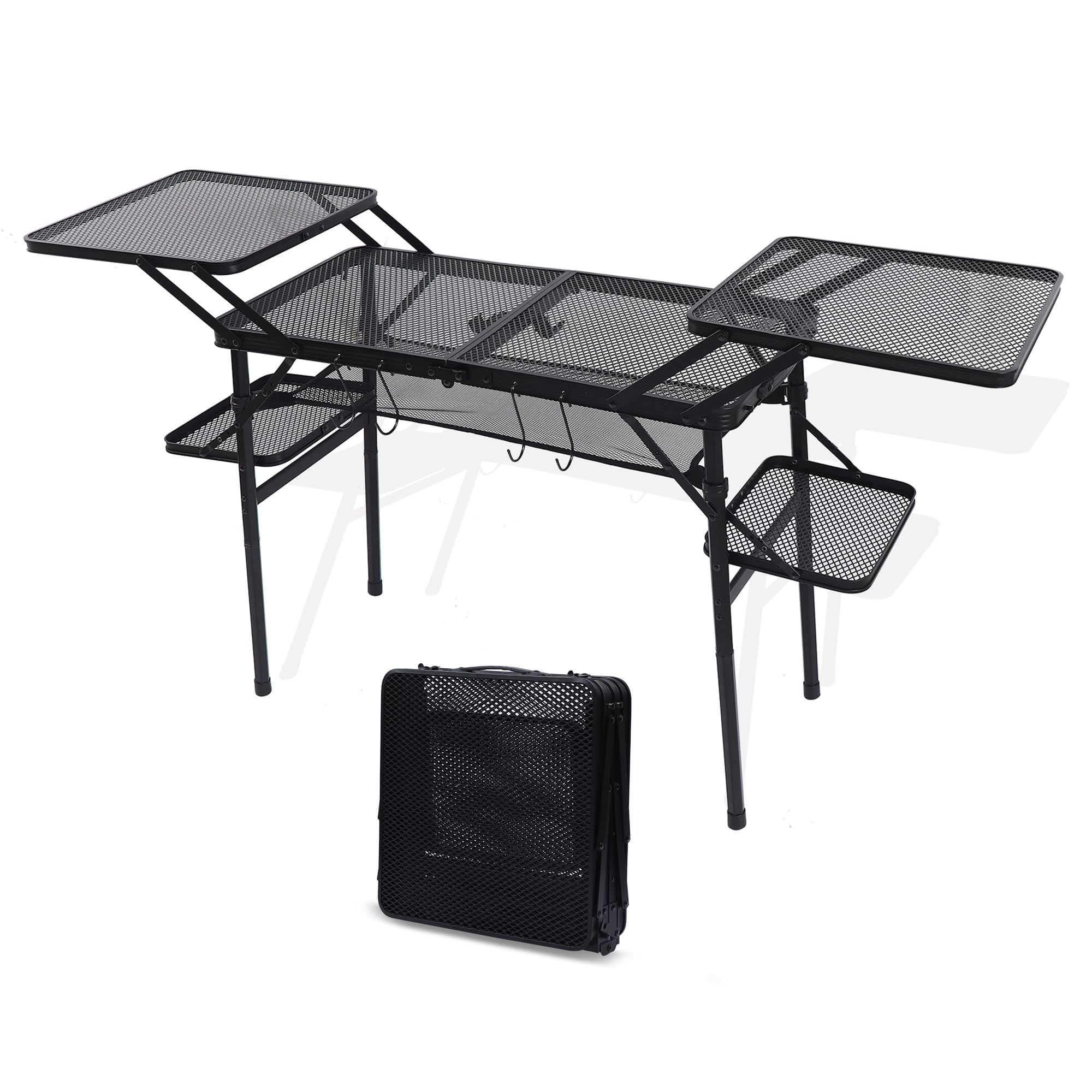 **Portable Folding Camping Table with 4 Side Tables & Mesh Net - Lightweight Outdoor Picnic BBQ Grill Table for Camping, Backyard, Beach & Tailgating**