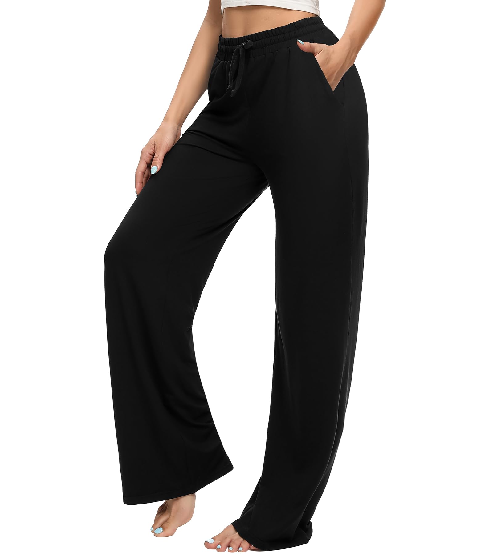 OLIKEME High Waisted Yoga Pants for Women - Wide Leg Lounge Sweatpants with Pockets - Comfortable Workout Pants for Yoga, Running, Gym & Casual Wear