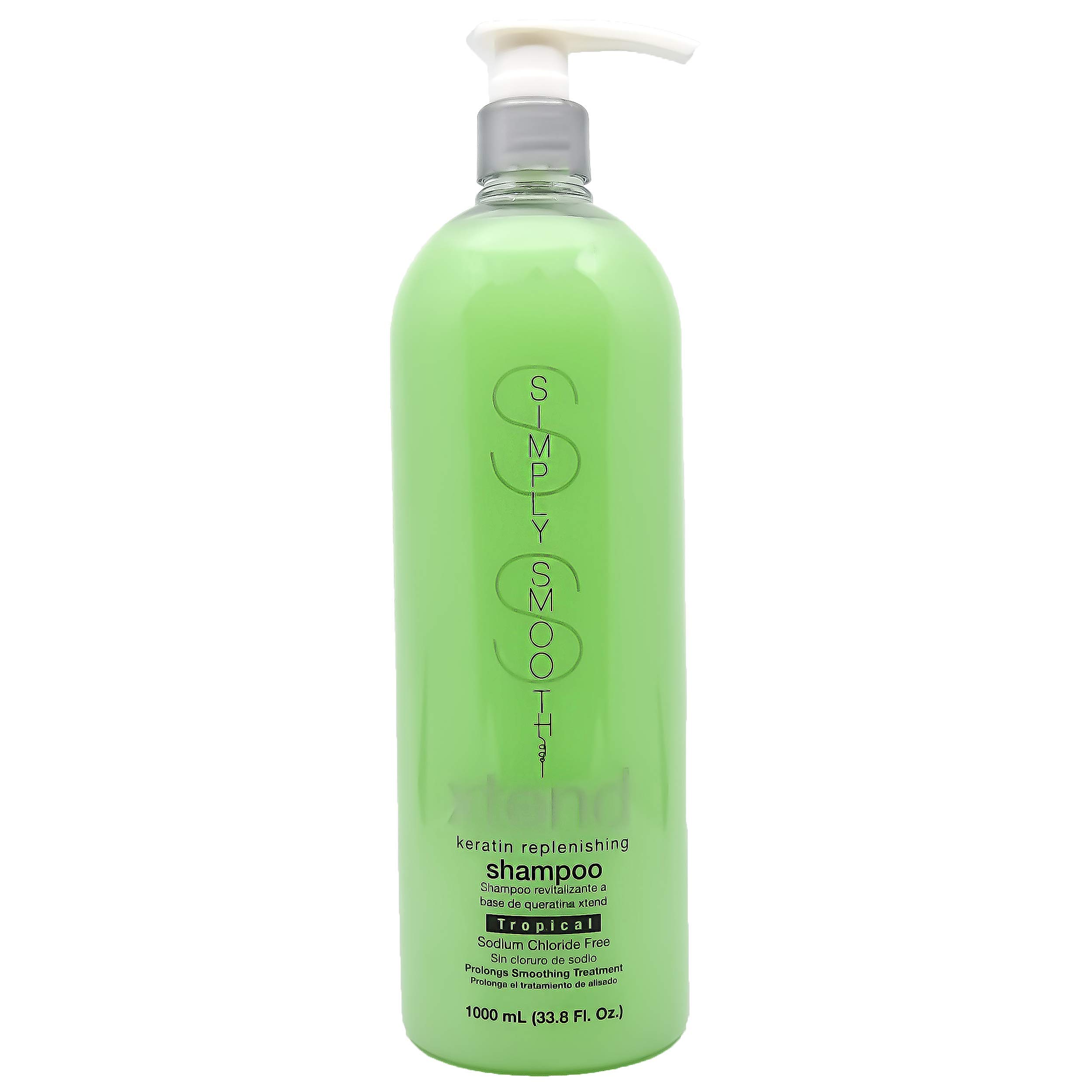 Simply Smooth Xtend Keratin Replenishing Tropical Shampoo - Keratin & Collagen Infused Daily Shampoo for Damaged Hair (33.8 Oz) - Perfect for Color-Treated, Dry & Frizzy Hair at Home or Salon Use