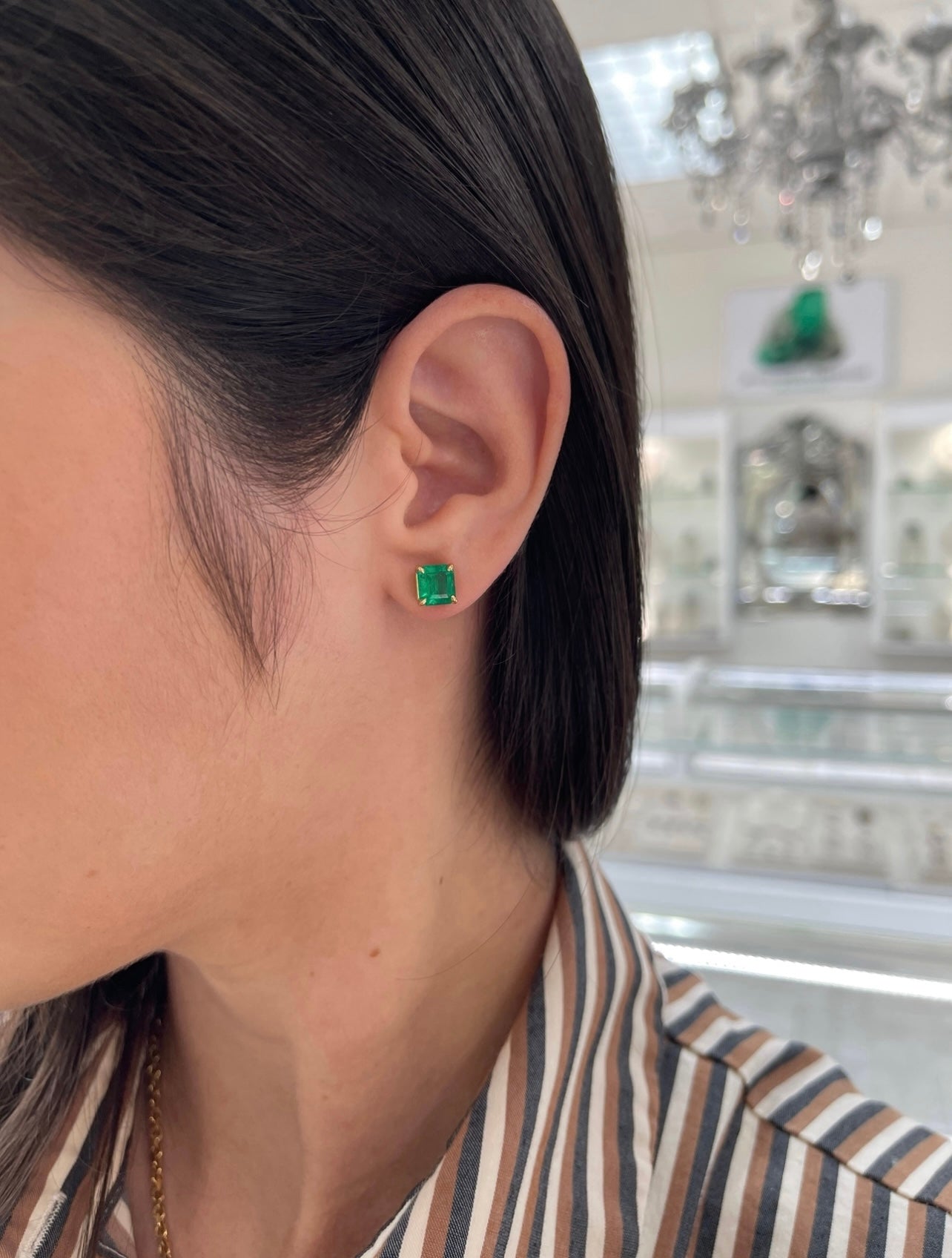 3.18tcw 7x7 AAA+ Muzo Green Asscher Cut Colombian Emerald Stud Earrings in 18K Gold - Perfect for Weddings, Anniversaries & Special Occasions