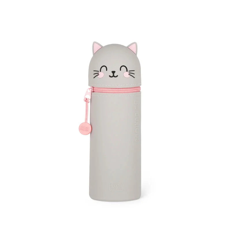 2 in 1 Silicone Pencil Case with Kawaii Cat Design - Cute School & Office Supplies for Students, Teachers & Stationery Lovers (Perfect for Backpacks, Desks & Gift Giving)