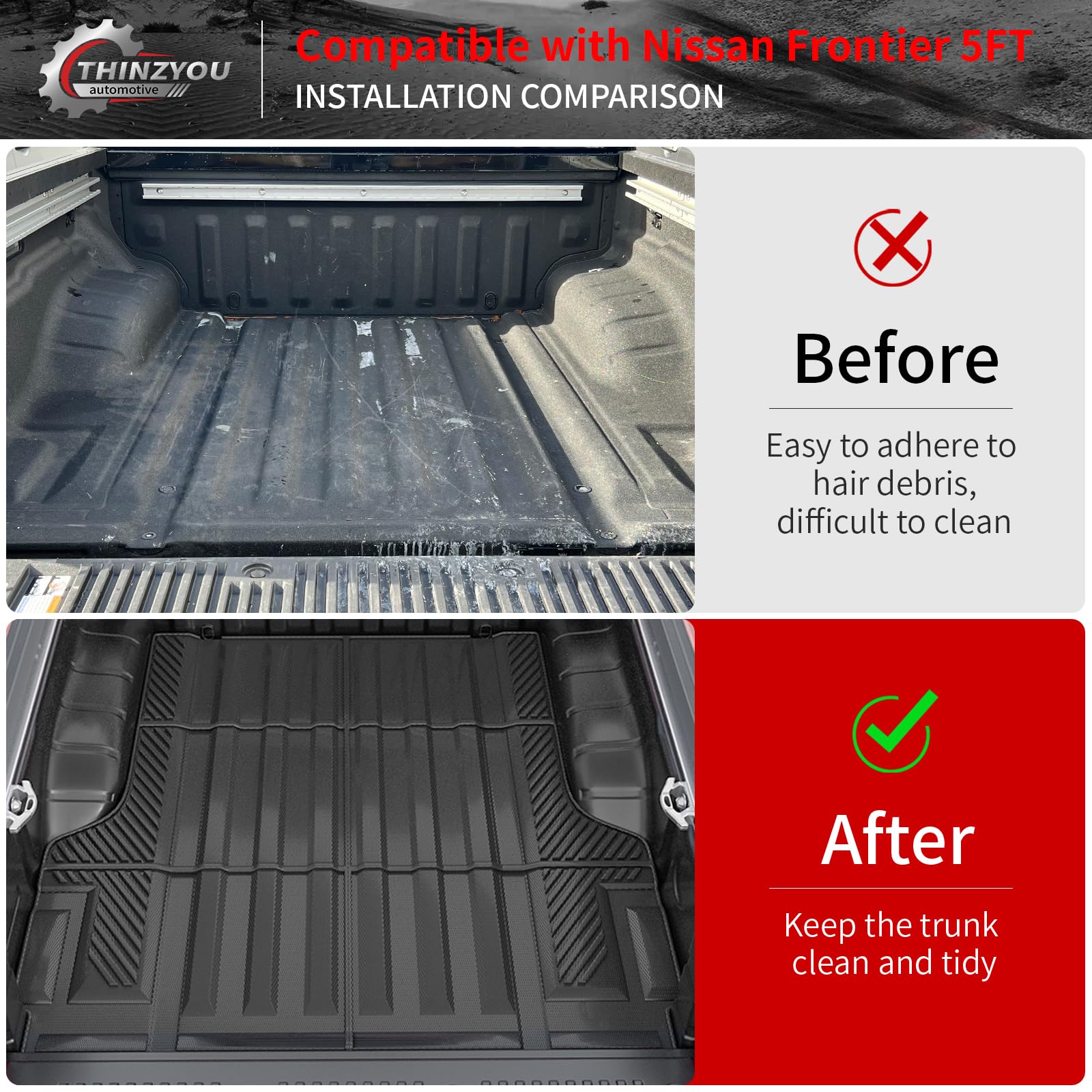 2022-2024 Nissan Frontier 5FT Short Bed Mat - Heavy Duty TPE All Weather Truck Bed Liner | Durable, Non-Slip Protection for Hauling & Off-Road Use | Fits 2023 Frontier Accessories (5FT Short Bed)