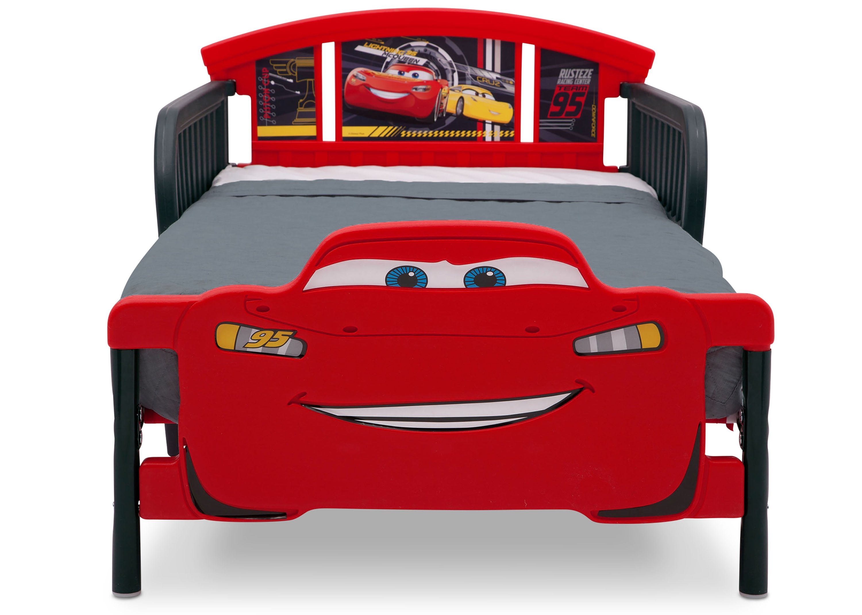 3D Cars Themed Footboard Toddler Bed for Boys & Girls - Safe & Comfortable Kids Bedroom Furniture for Disney Pixar Fans - Perfect for Nursery, Playroom, or Kids Bedroom Decor