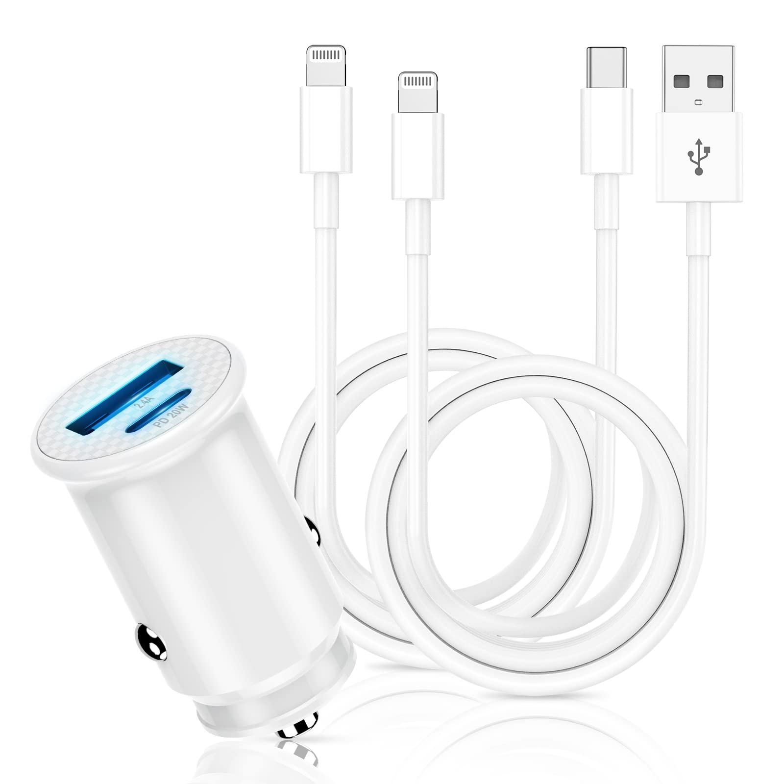 Fast Car Charger with Dual USB Ports - Apple MFi Certified Car Charging Adapter for iPhone 14/13/12/11/SE/X/8 Plus & iPad | Includes 2-Pack 6ft Lightning Cables | Perfect for Road Trips, Commuting & On-the-Go Charging