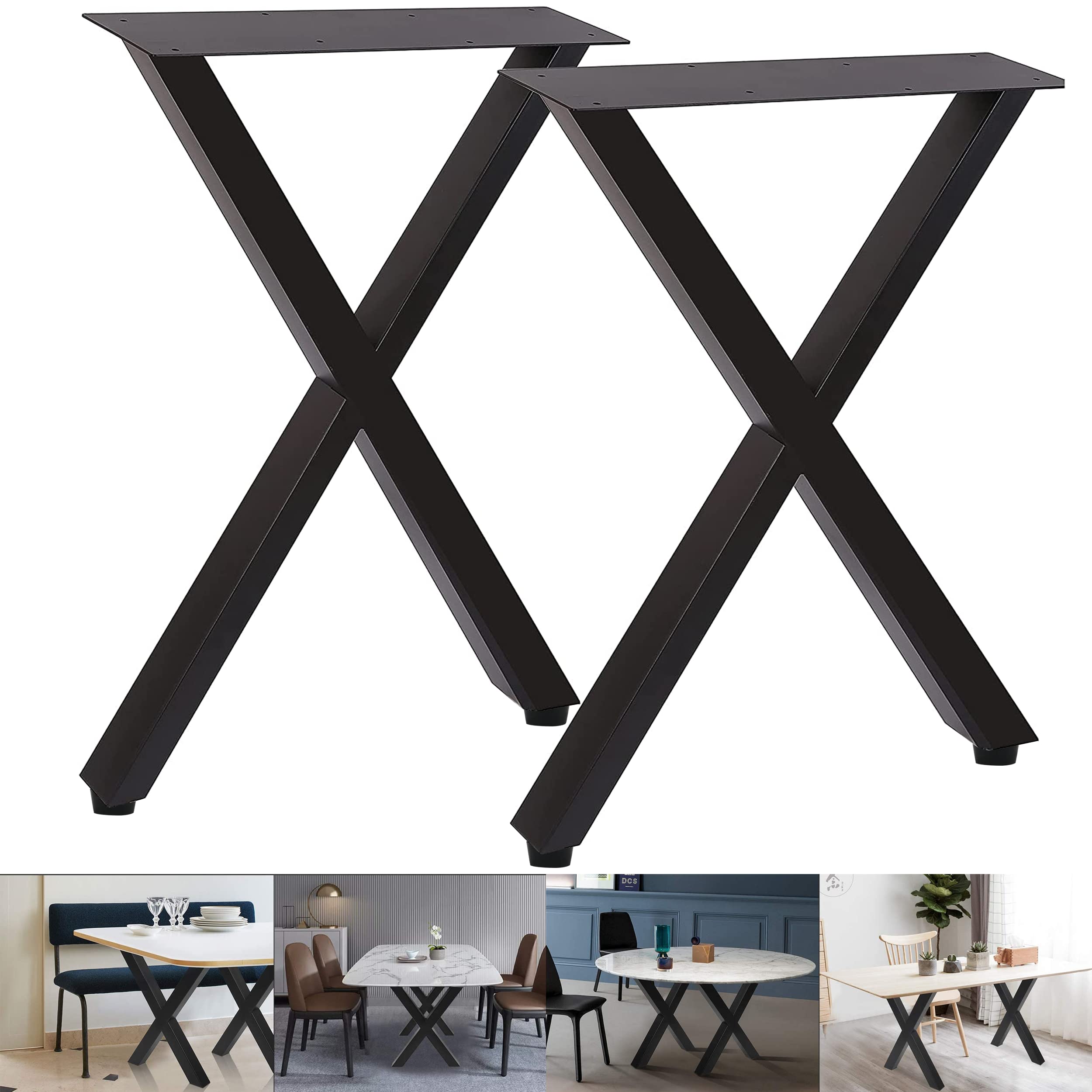 GWH 28x24 Inch Black Metal Table Legs - Heavy Duty Industrial Coffee Table Legs for Living Room, Office & Dining Room Furniture