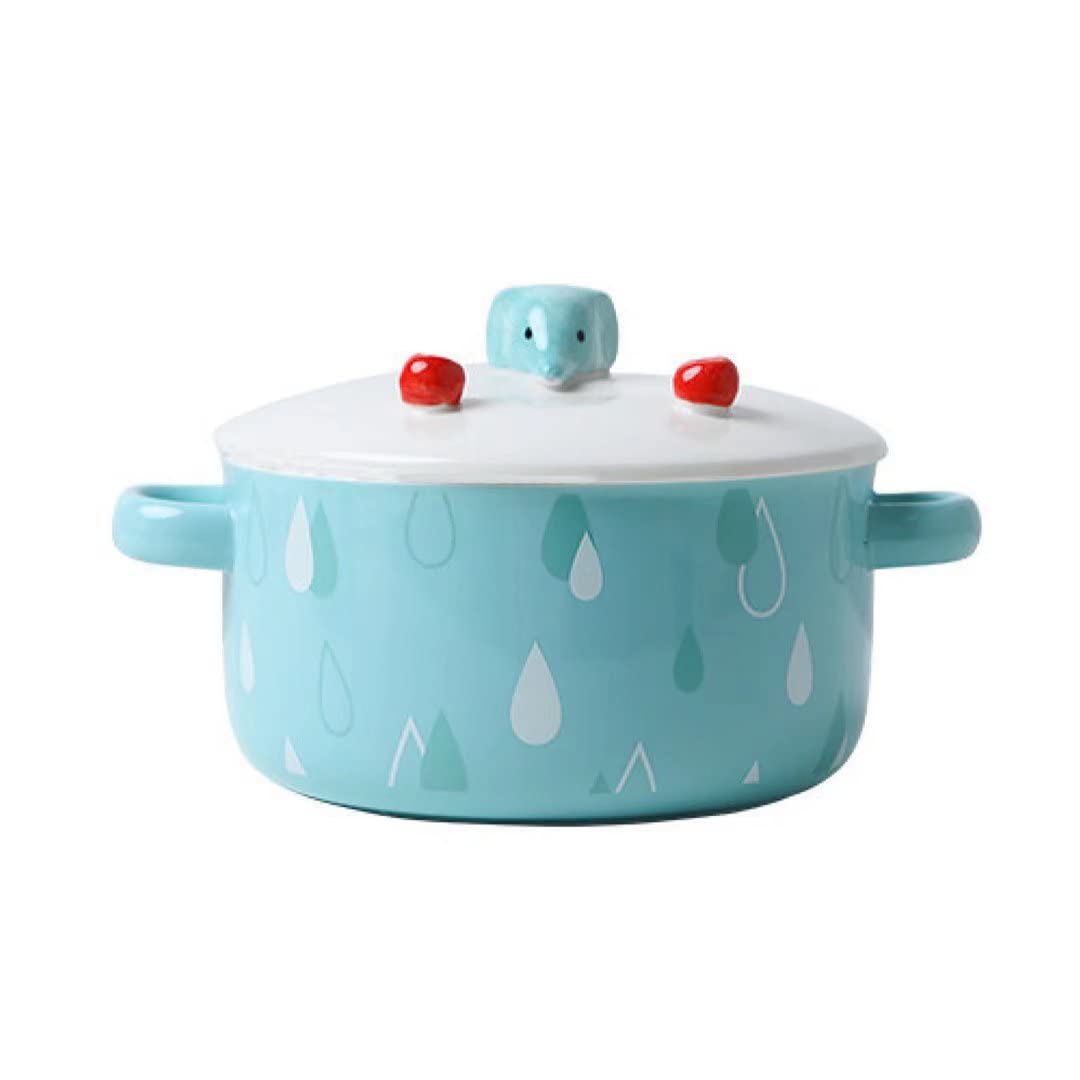 Aishelly Ceramic Ramen Bowl with Lid - Creative Instant Noodle Soup Bowl Set with Handle - Microwave & Dishwasher Safe - Perfect for Ramen, Pho, Udon & Asian Noodles (Blue)
