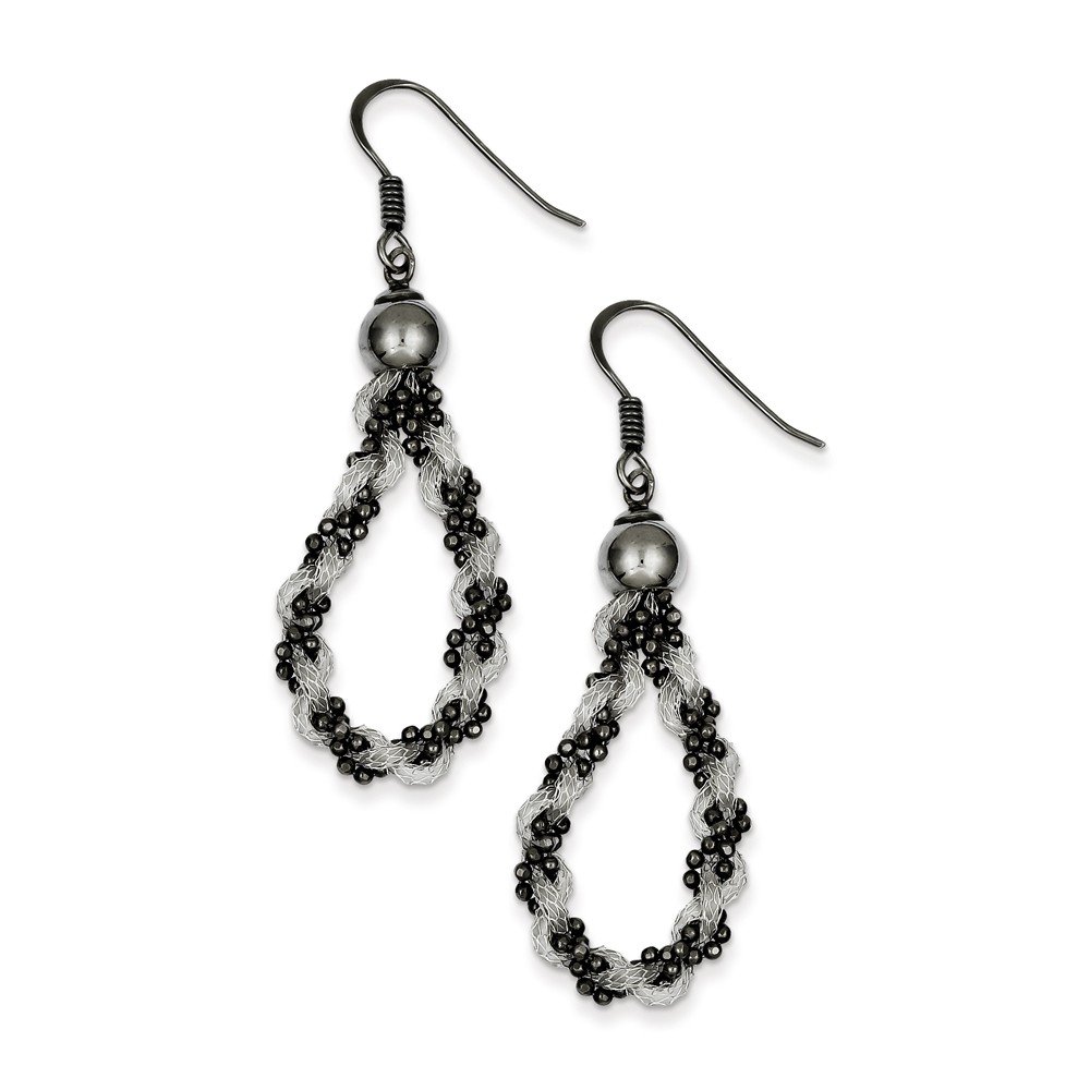 Sterling Silver Black Rhodium Mesh & Beaded Dangle Earrings for Women | Elegant Drop Earrings for Party, Wedding & Evening Wear | Hypoallergenic Fashion Jewelry Gift