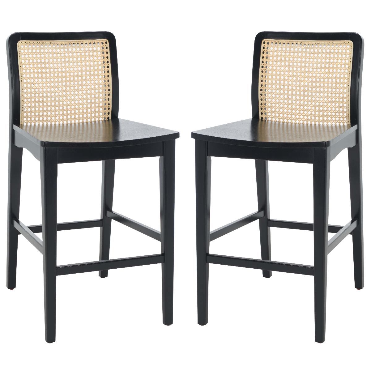 Safavieh Benicio Rattan Counter Stool Set of 2 - BST1506 - Natural Woven Bar Stools for Kitchen Island, Breakfast Nook & Outdoor Patio Dining
