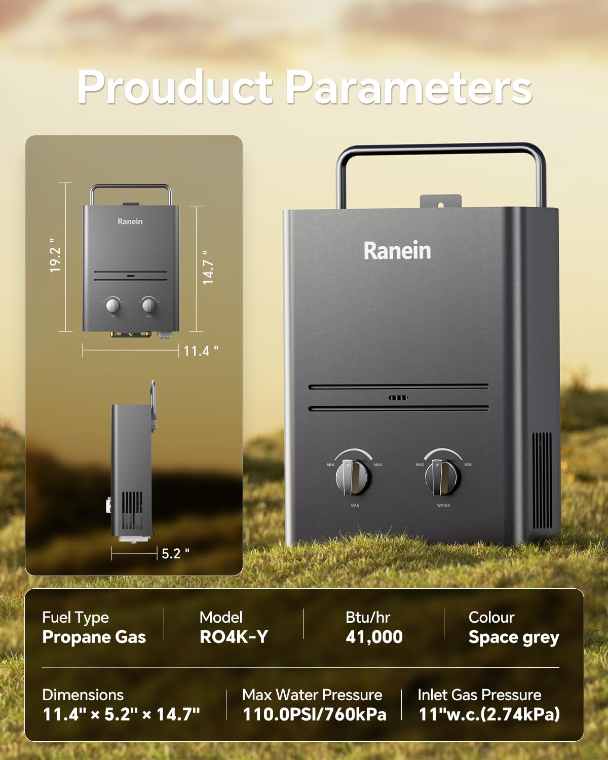 1.58 GPM Portable Tankless Water Heater - Instant Gas Propane Hot Water System for RV, Camping, Cabins & Outdoor Use | Lightweight with Handle for Easy Transport | Perfect for Showers, Washing Dishes & Outdoor Cleaning