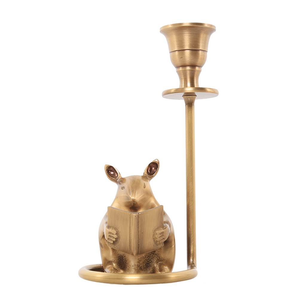 Handmade Pure Copper Book Mouse Statue - Creative Animal Sculpture Decor, Candle Holder for Home & Office - Unique Gift for Book Lovers & Collectors