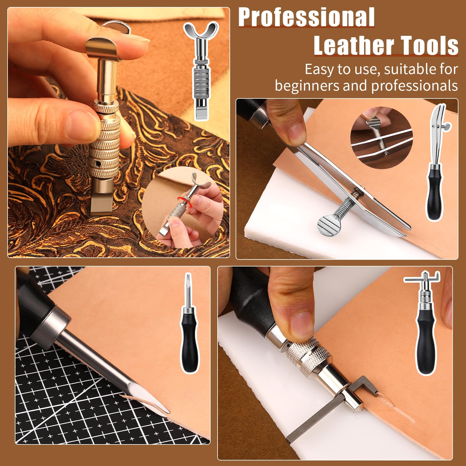 LOKUNN Leather Tooling Kit - Professional Leather Crafting Tools & Supplies Set for Beginners & Experts - Includes Leather Working Tools, Sewing Kit & Instruction Manual - Perfect for DIY Leather Projects, Repair & Custom Creations