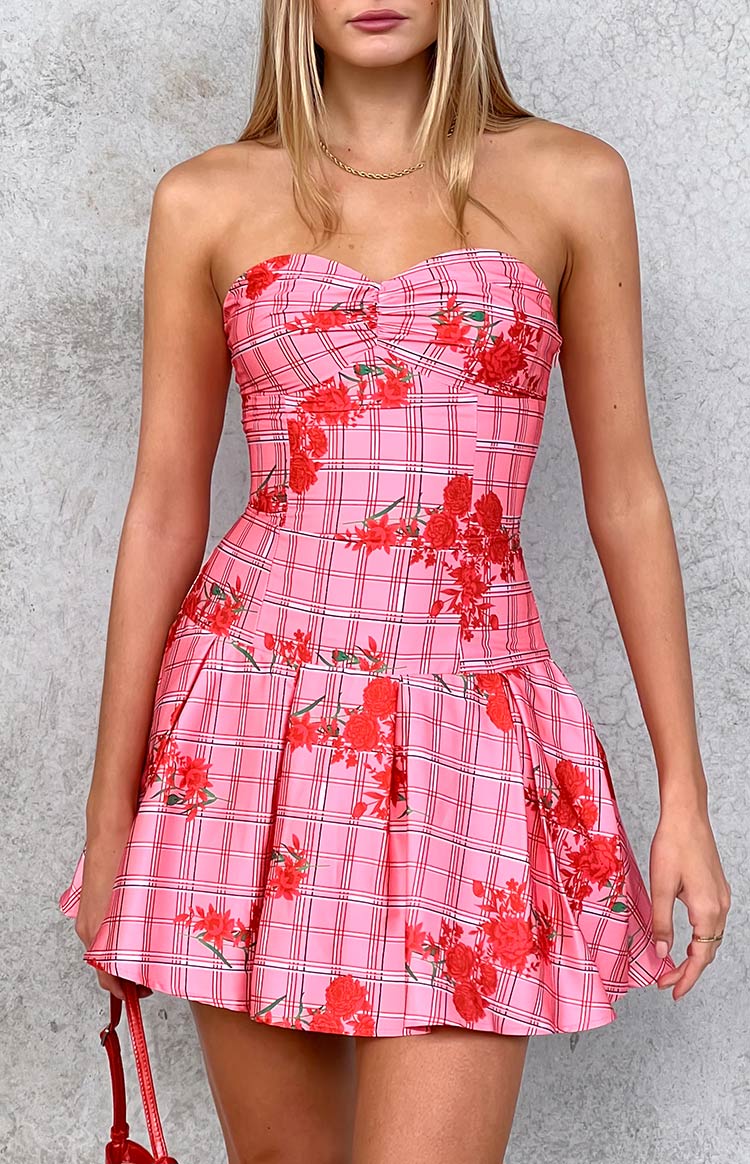 Blu Pink Floral Strapless Mini Dress for Women - Summer Party, Beach Vacation & Date Night Outfit