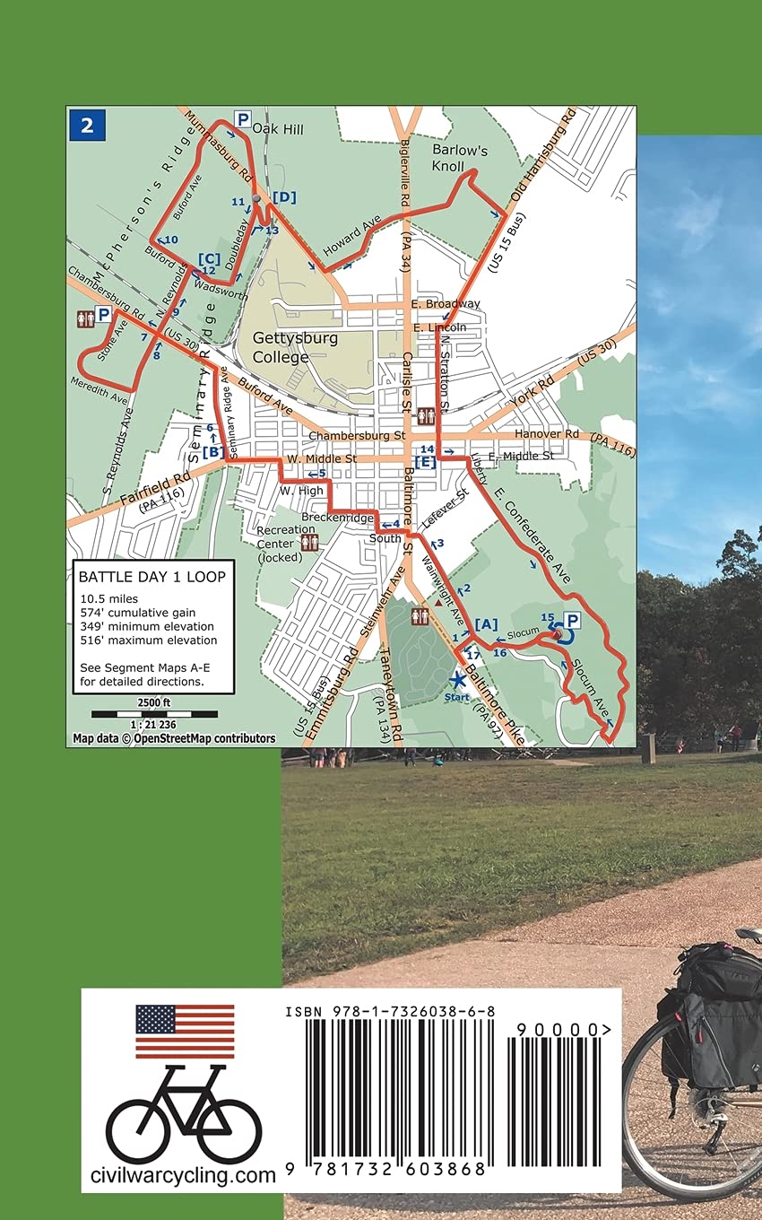 Gettysburg Bike Trail Map No. 2: Battle Day 1 Loop Route - Detailed Cycling Guide for History Lovers | Perfect for Outdoor Adventures & Historical Exploration